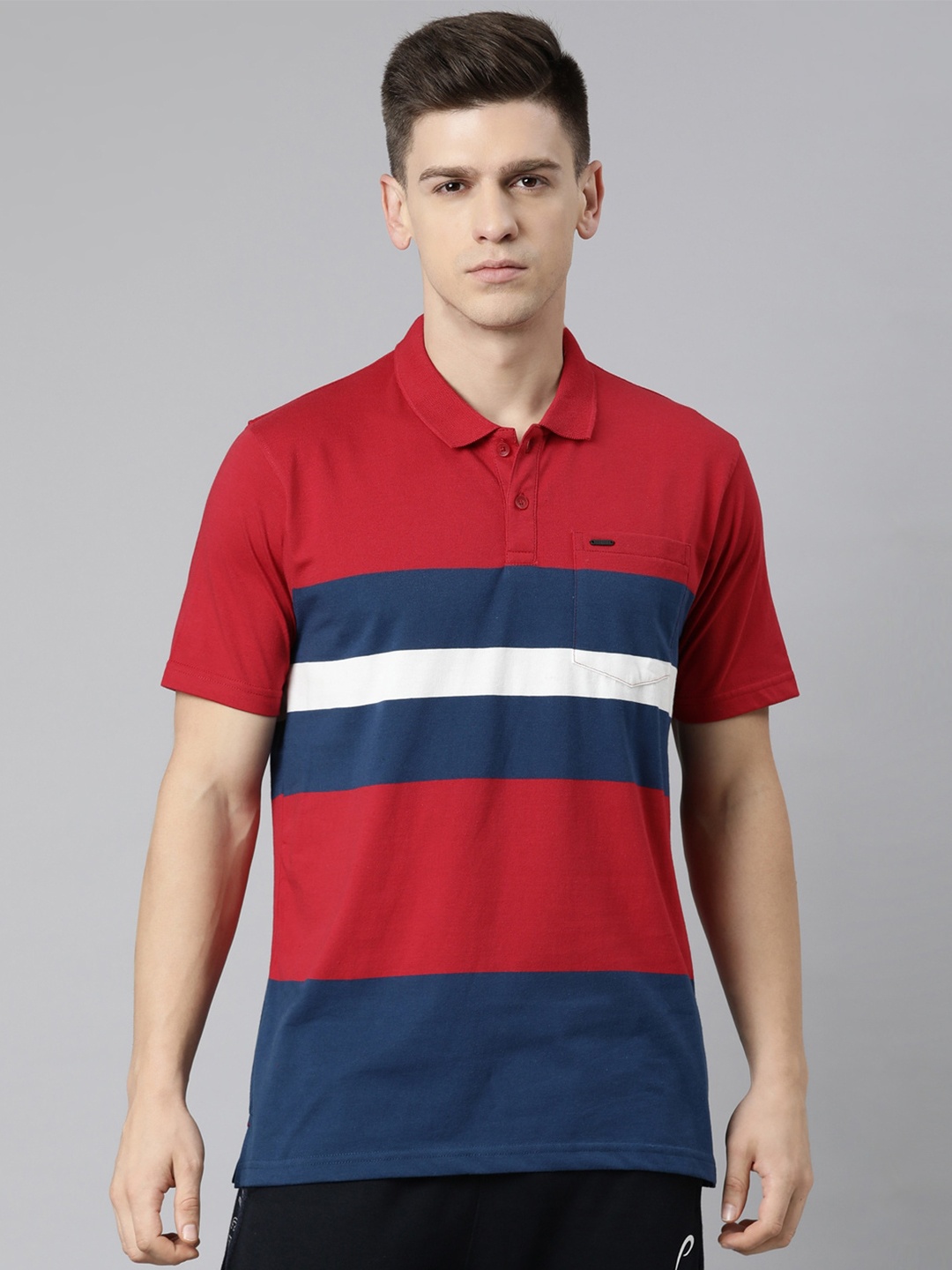 

Proline Striped Polo Collar Cotton T-Shirt, Red