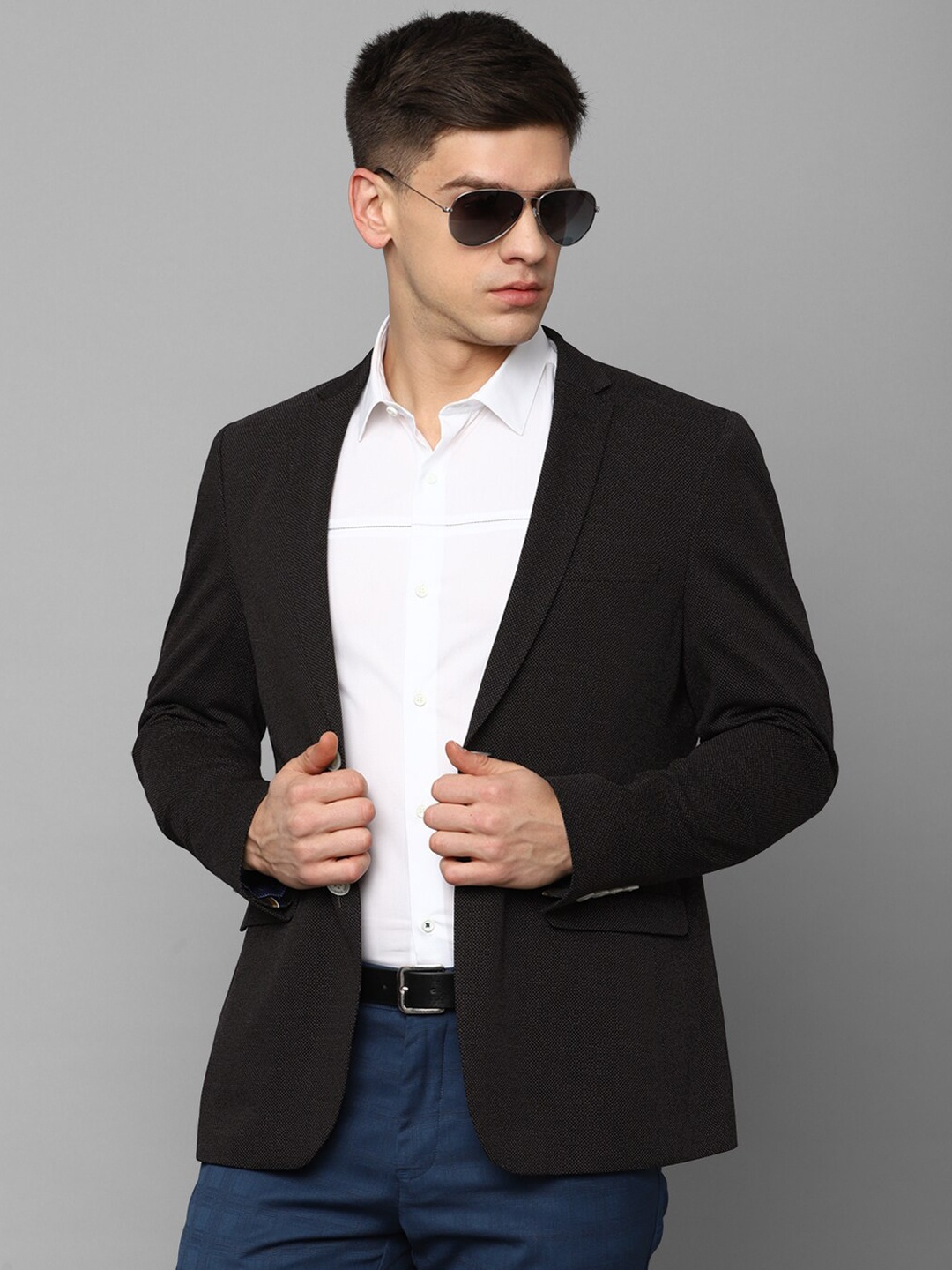 

Louis Philippe Sport Slim-Fit Single Breasted Cotton Blazer, Black