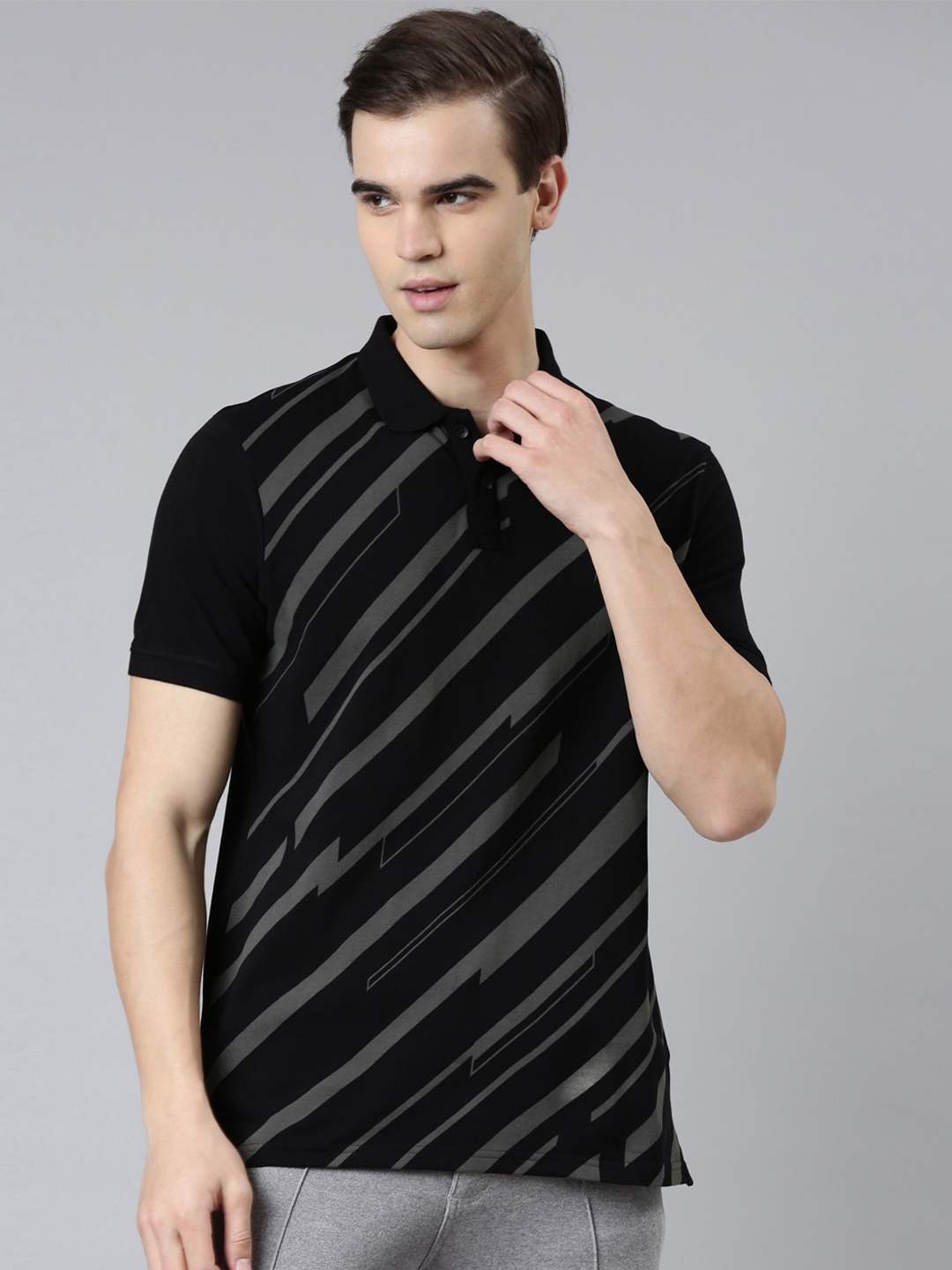

Proline Geometric Printed Polo Collar Cotton Sports T-shirt, Black