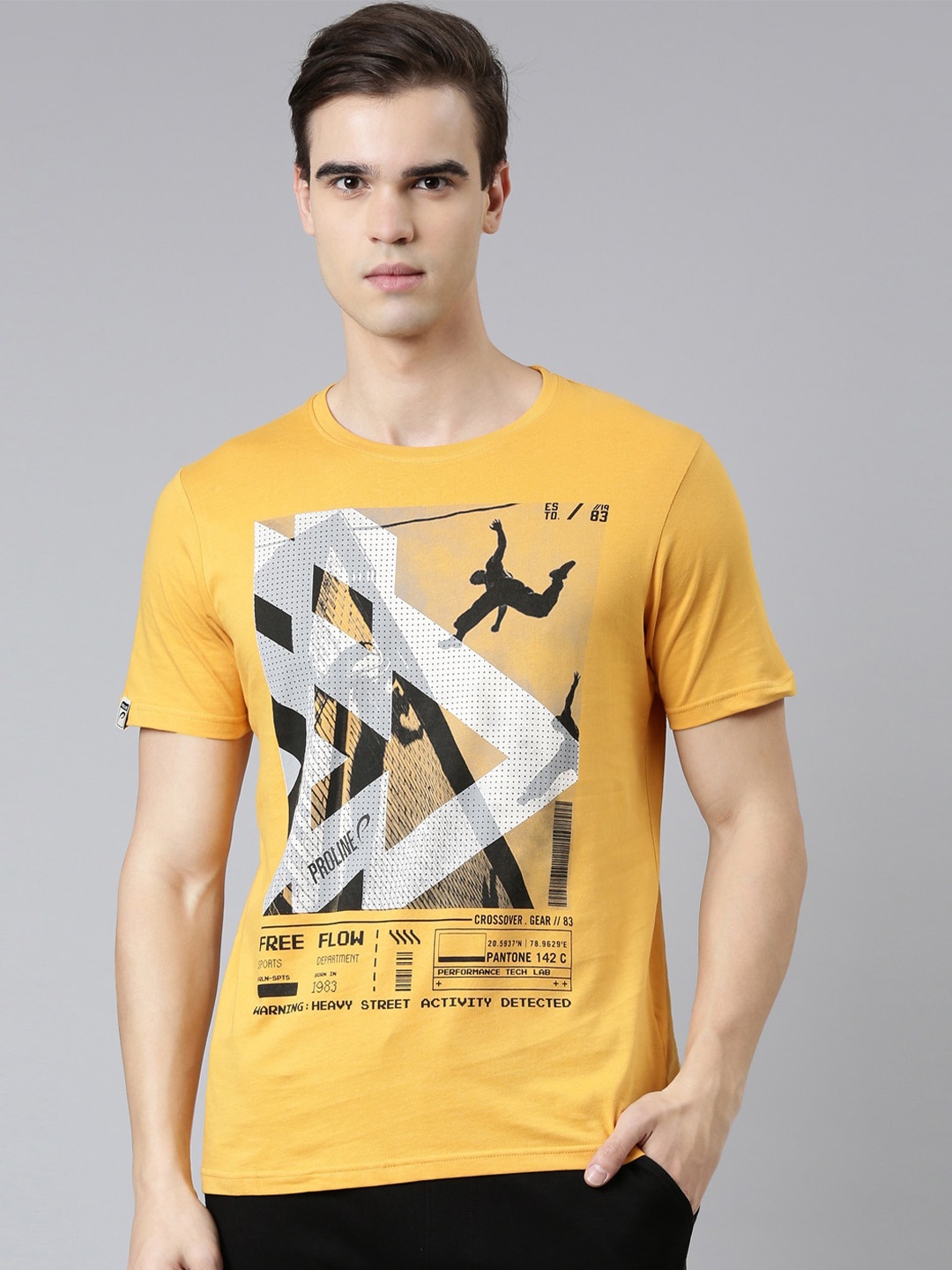 

Proline Graphic Printed Cotton T-shirt, Yellow