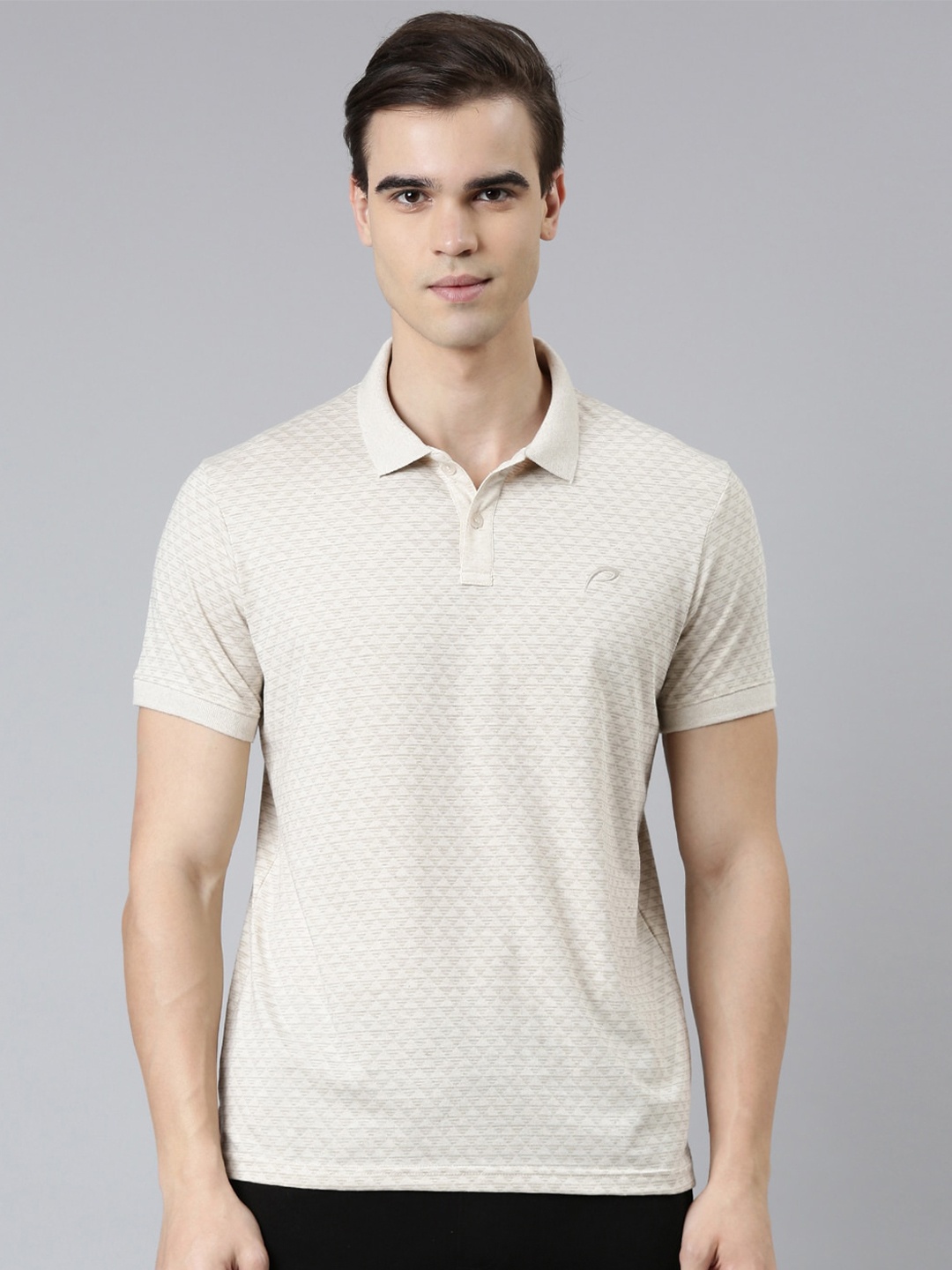 

Proline Geometric Printed Polo Collar Cotton T-shirt, Beige