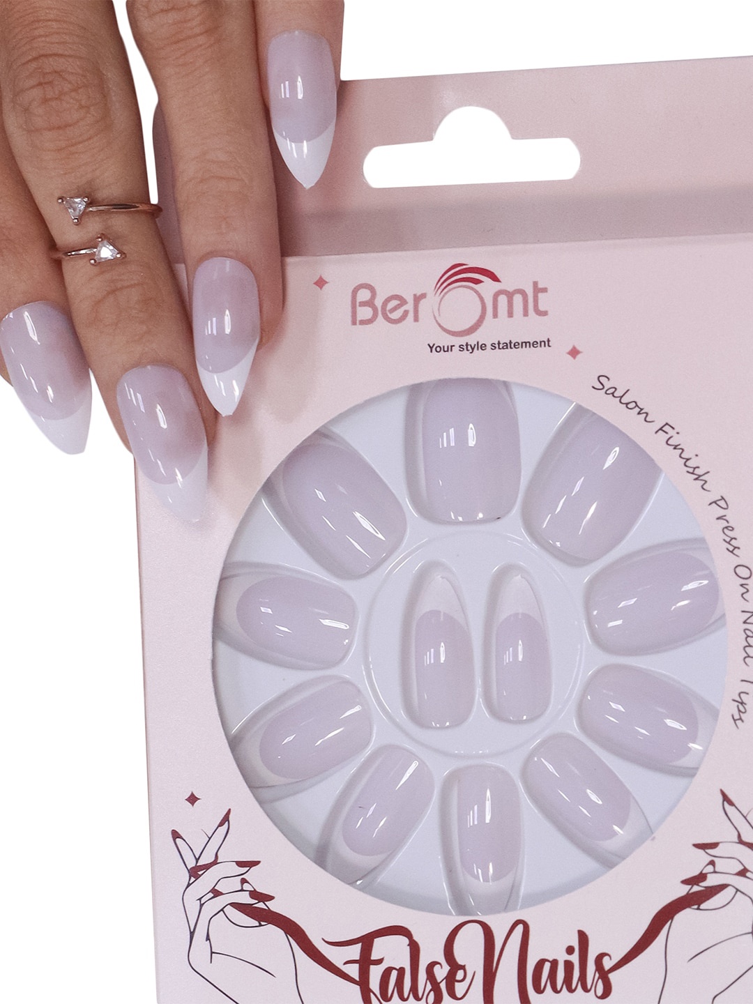 

BEROMT 12 Pcs French Tips False Nails with Nail Care Kit, White