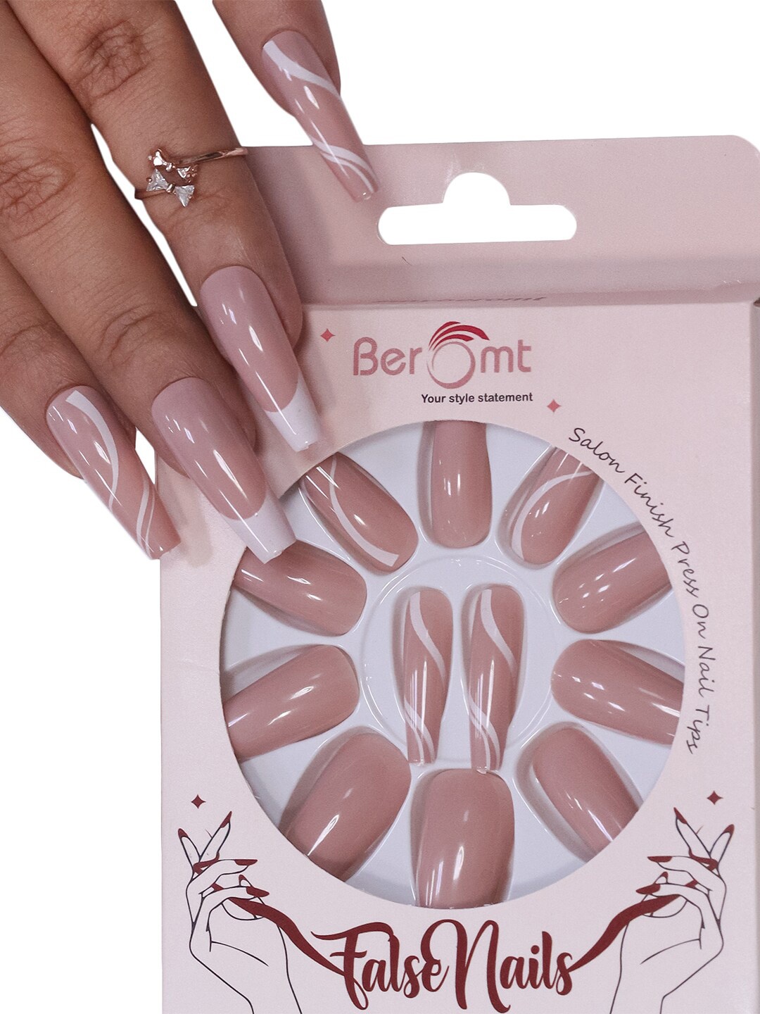 

BEROMT 12Pc French Tips Salon Finish Lightweight Press on False Nails Kit - Shade 278, Pink