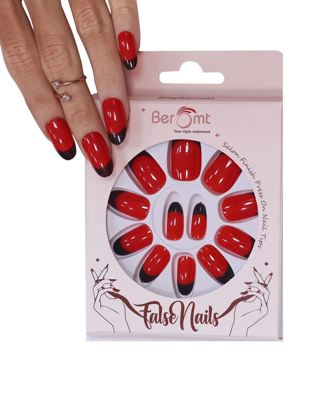 

BEROMT Long Lasting French Tips False Nails Kit, Red