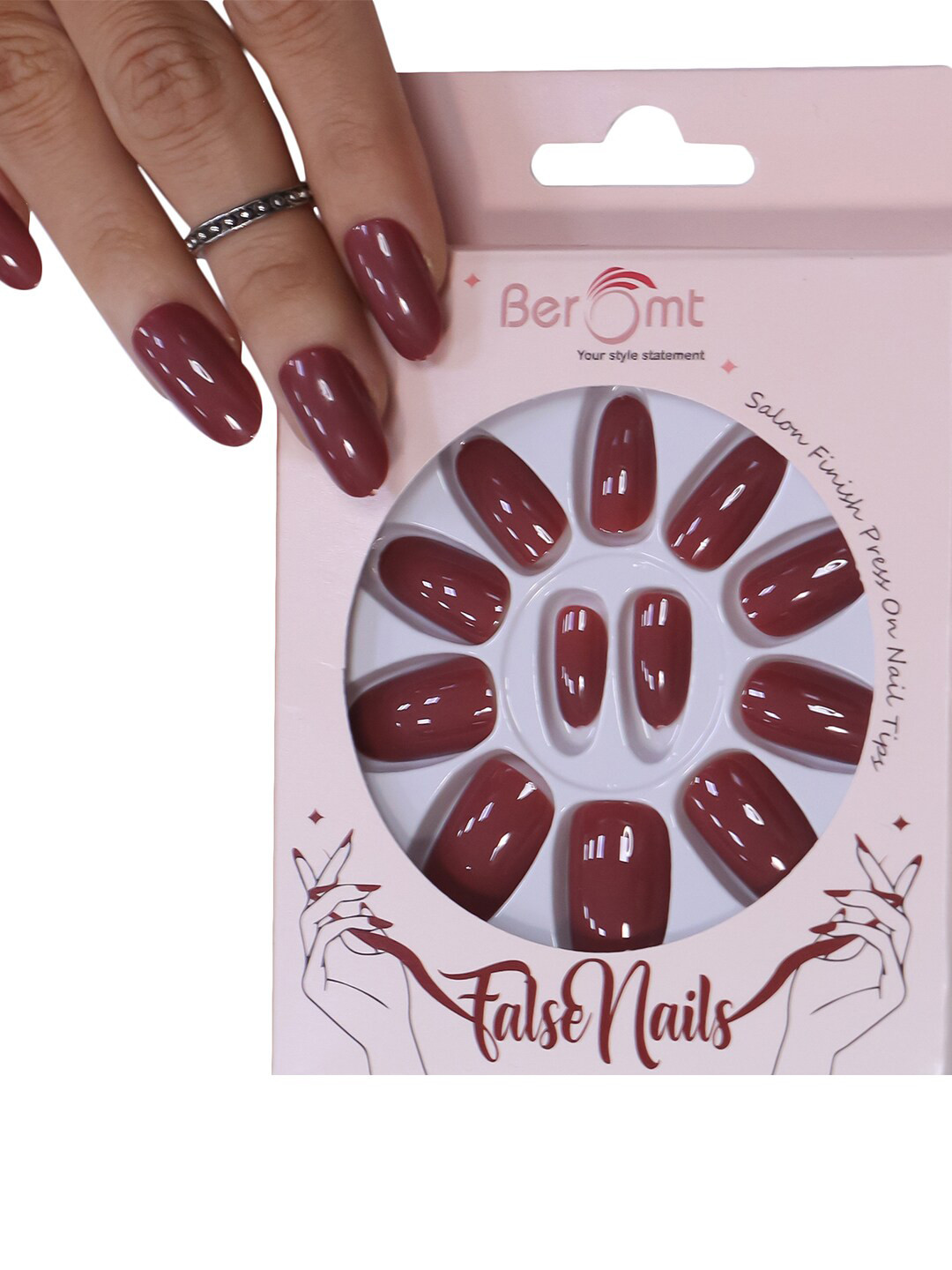 

BEROMT Long Lasting Premium Glossy False Nails Kit, Brown