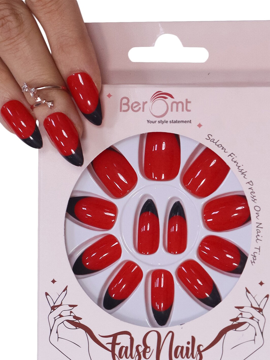 

BEROMT 12-Pcs Long-Lasting False Nails With Kit, Red