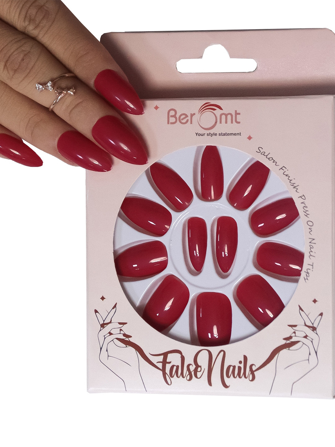 

BEROMT Premium Glossy False Nails With Kit - Red 444