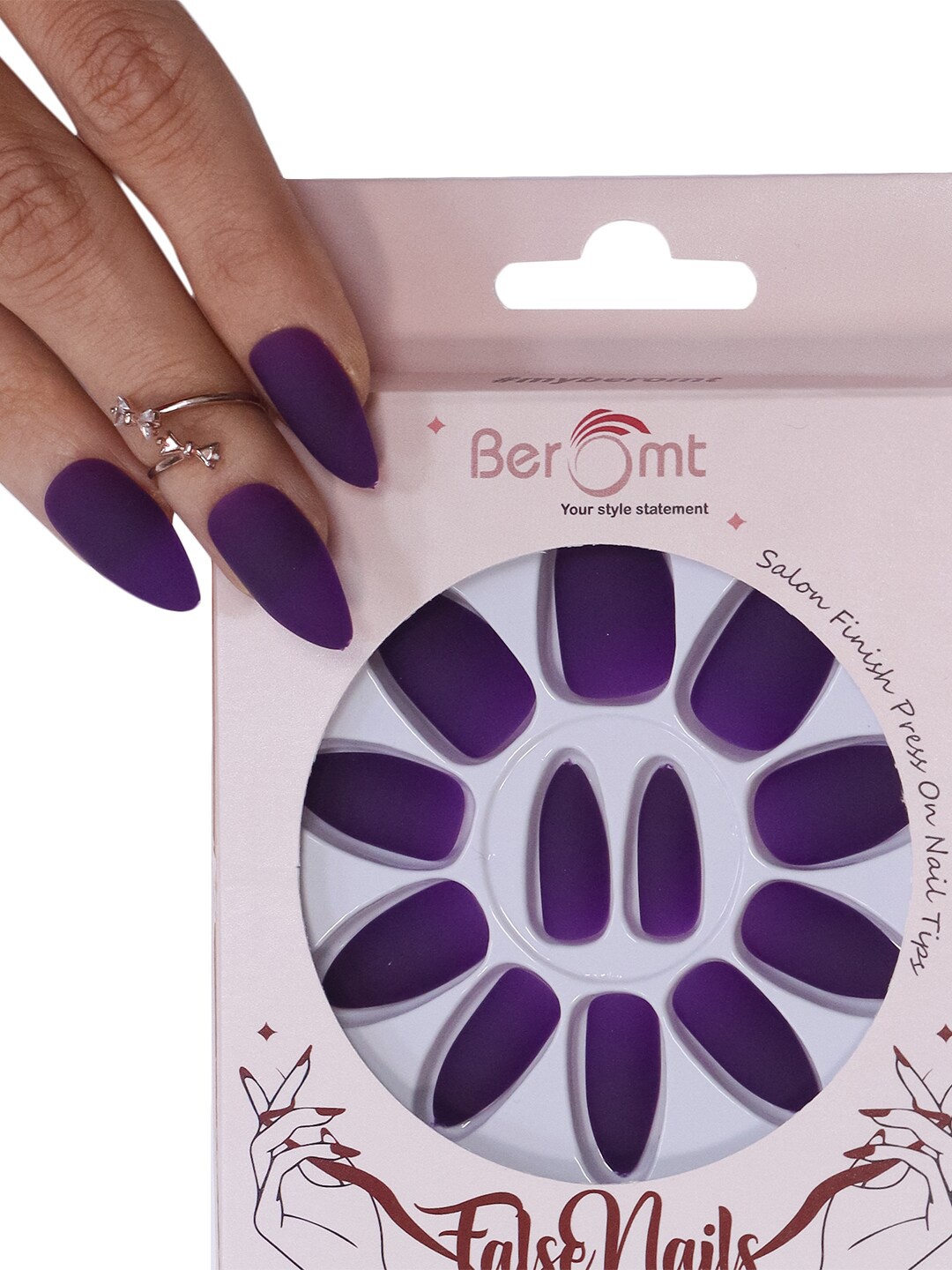 

BEROMT 12Pcs Premium Matte Salon Finish Lightweight Press on False Nails Kit - Shade 572, Purple