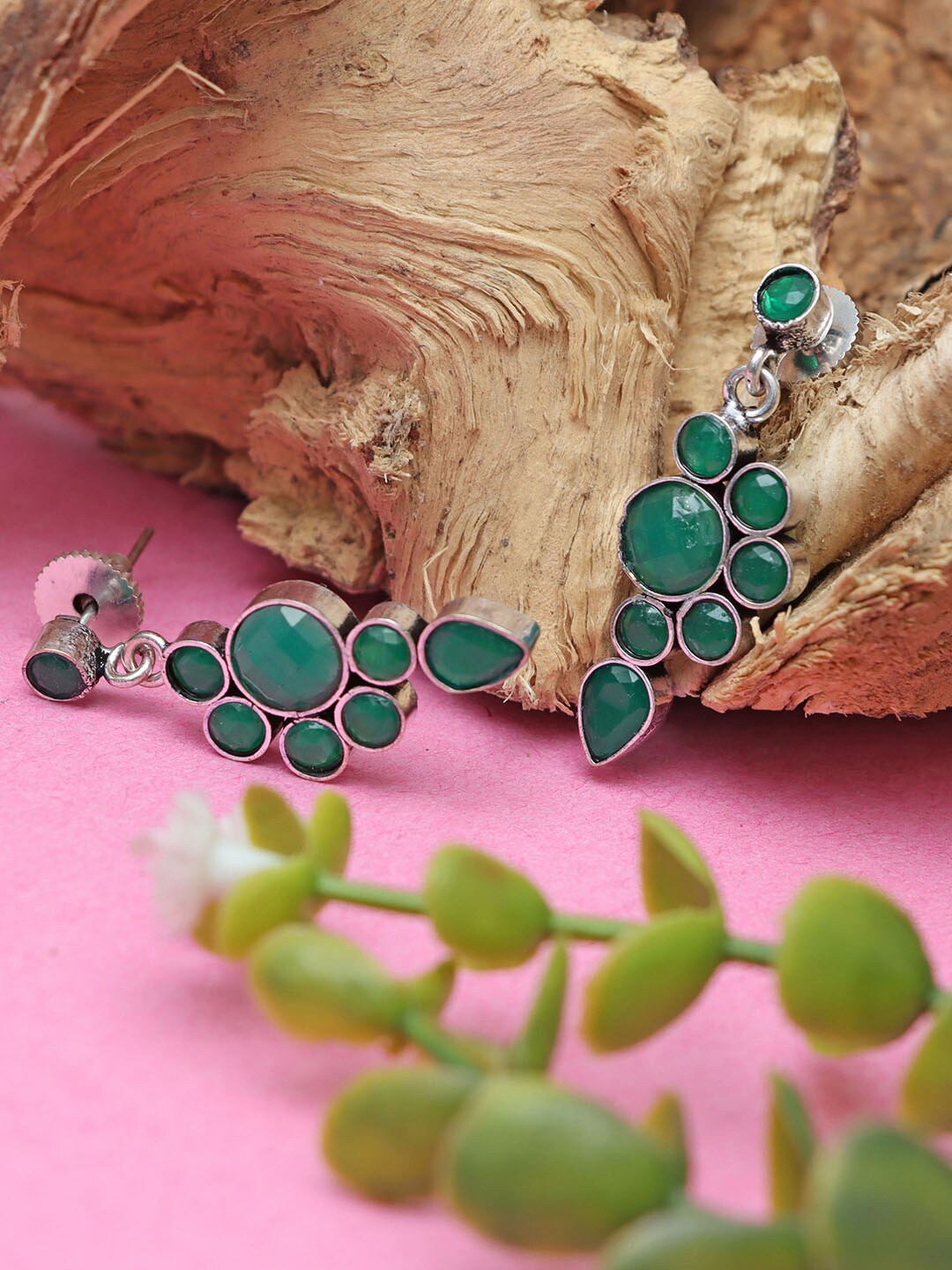 

Ozanoo Silver-Plated Classic Drop Earrings, Green
