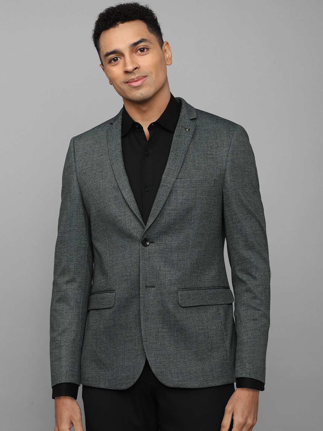 

Allen Solly Self Design Slim-Fit Single Breasted Formal Blazer, Grey