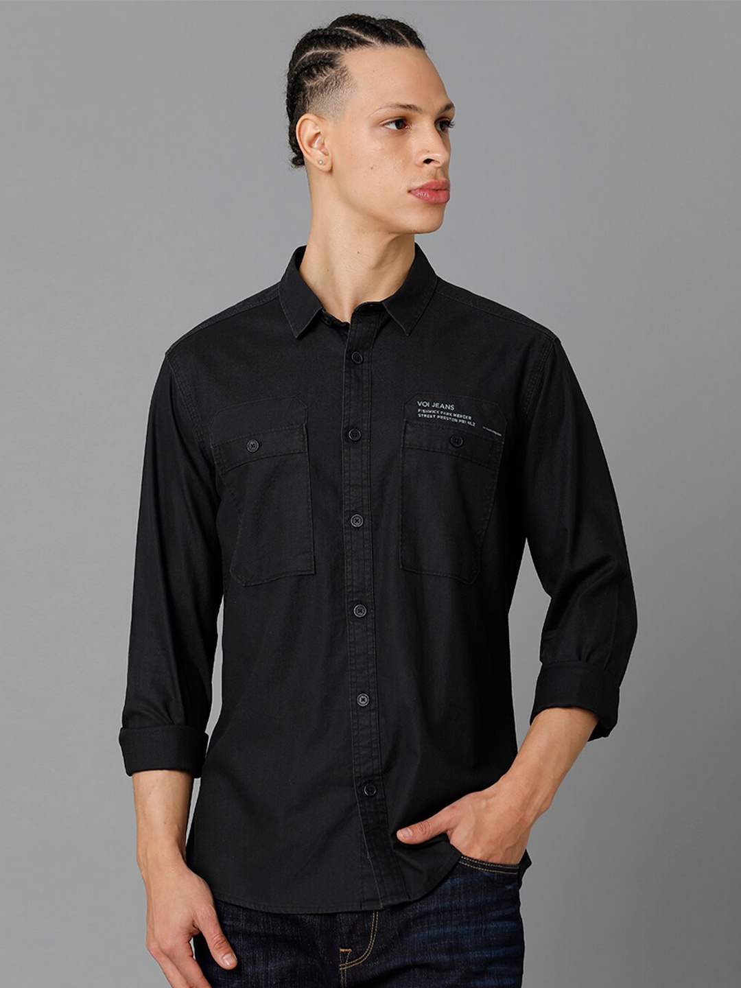 

Voi Jeans Slim Fit Pure Cotton Casual Shirt, Black