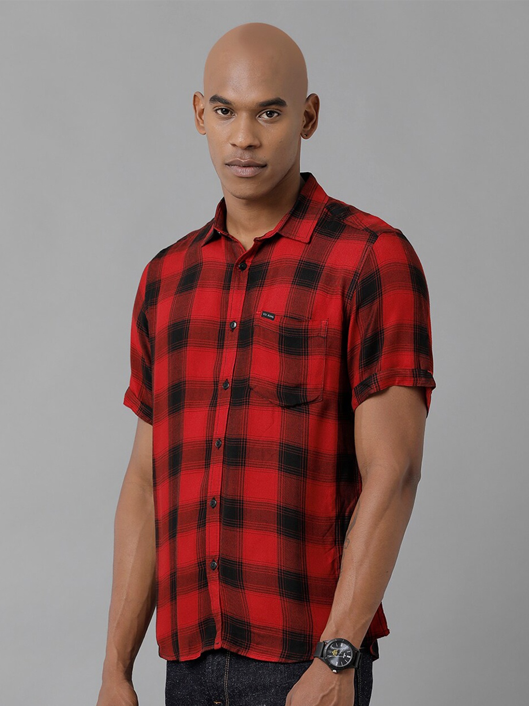 

Voi Jeans Slim Fit Buffalo Checked Opaque Casual Shirt, Red