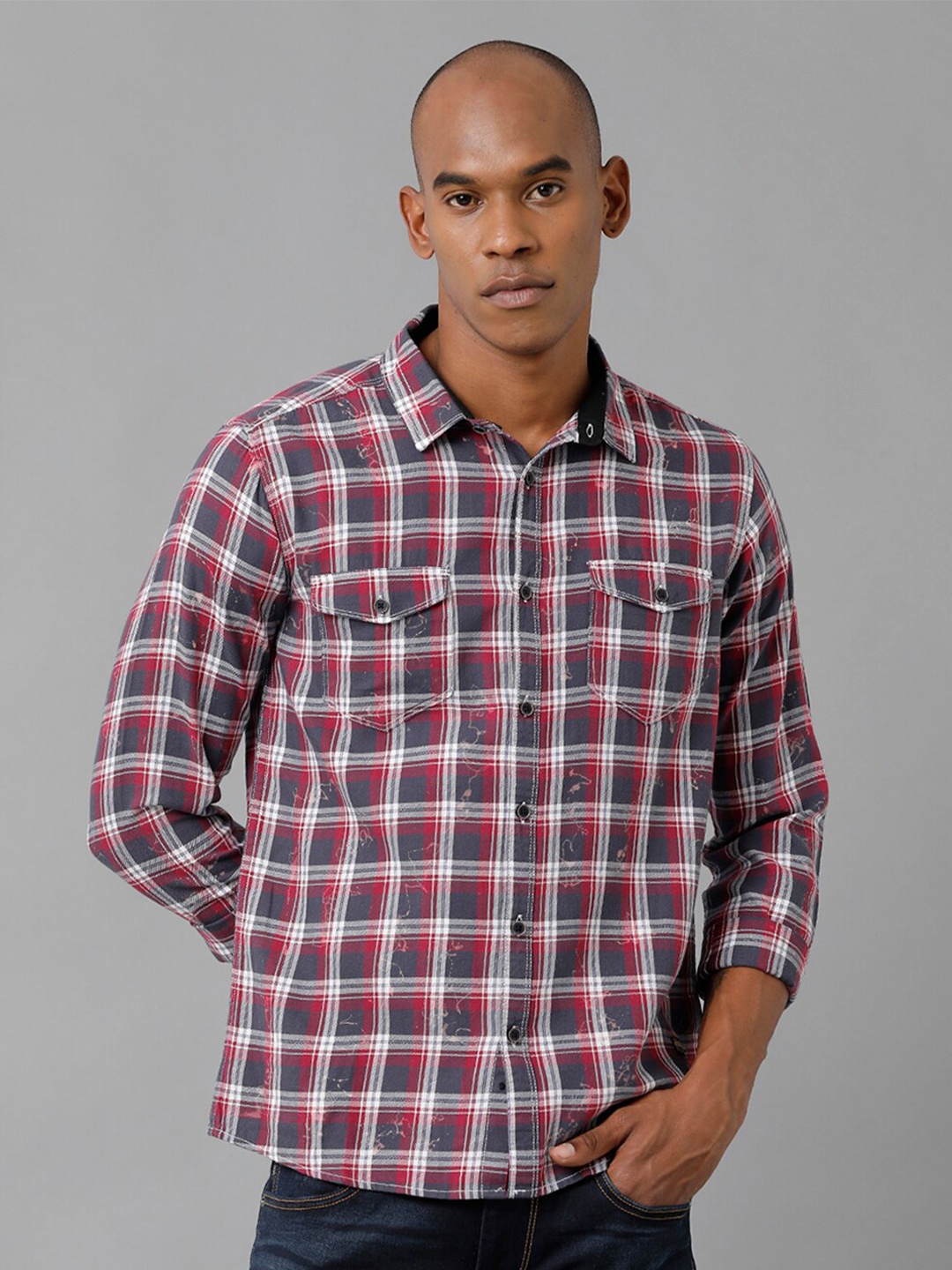 

Voi Jeans Slim Fit Tartan Checks Checked Pure Cotton Casual Shirt, Multi