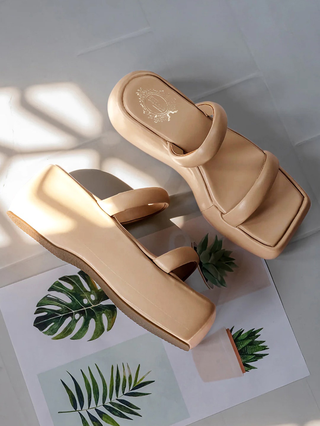 

Shoetopia Open Toe Flatform Heels, Beige