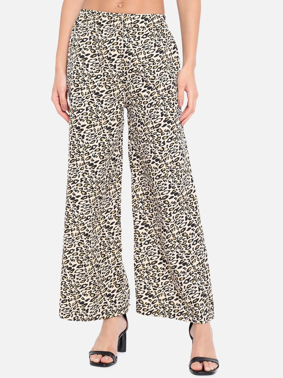 

ALL WAYS YOU Women Animal Printed Crepe Palazzos, Cream