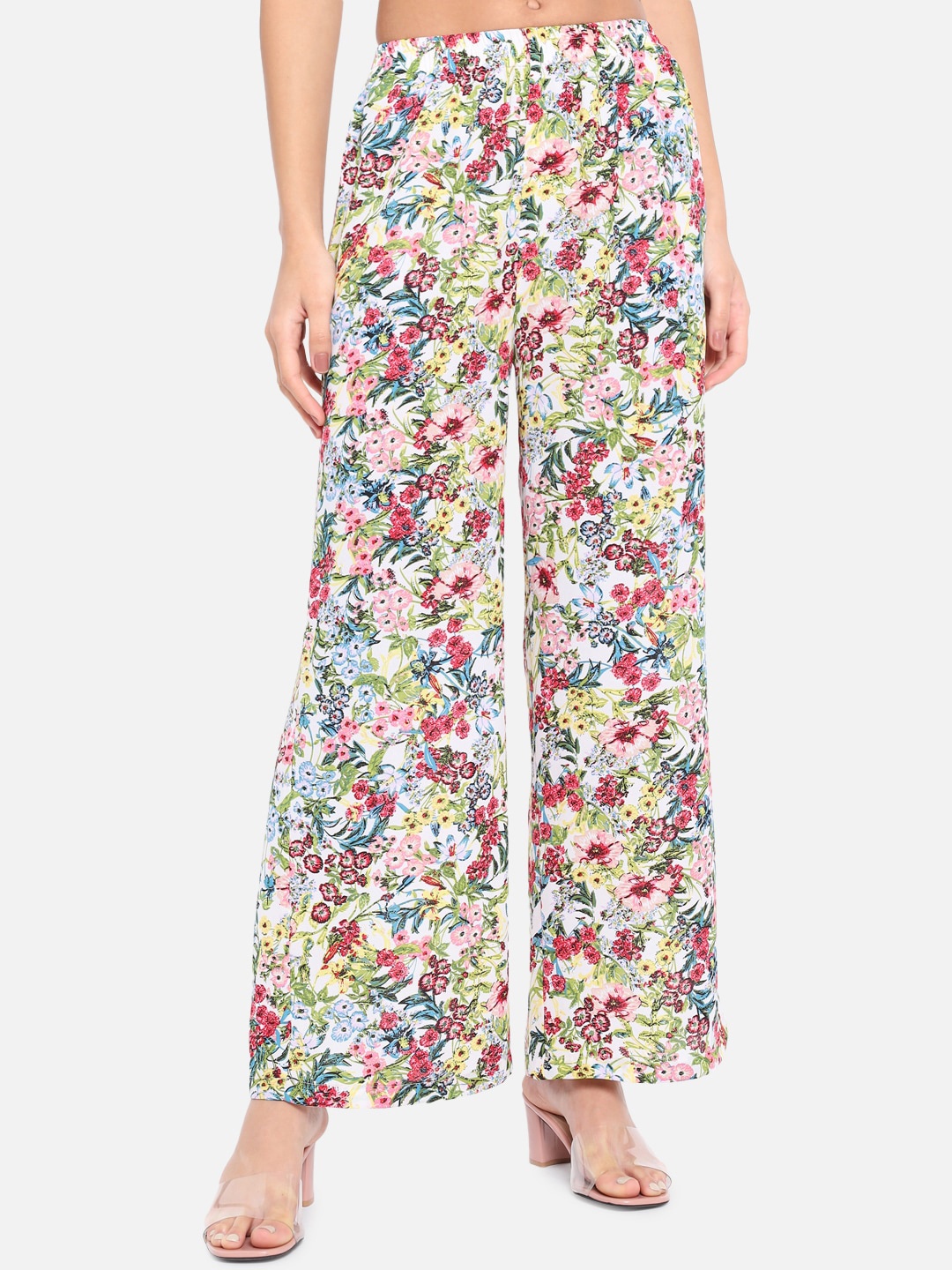

ALL WAYS YOU Women Floral Printed Crepe Palazzos, White