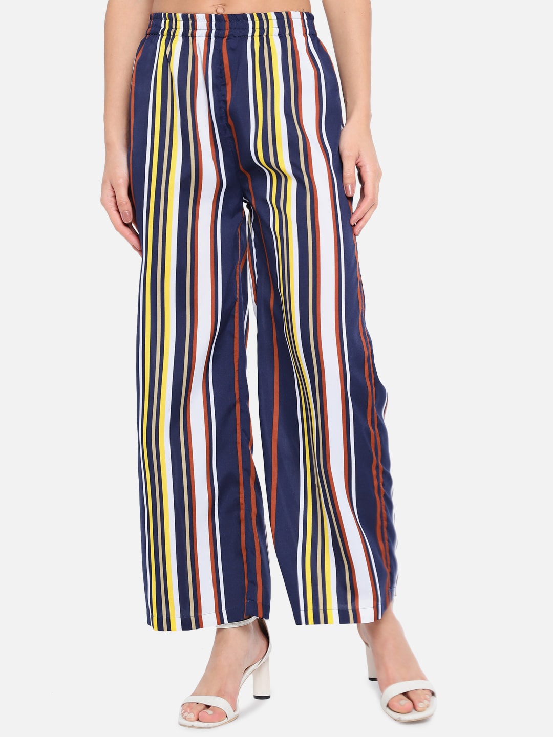 

ALL WAYS YOU Women Striped Crepe Palazzos, Blue