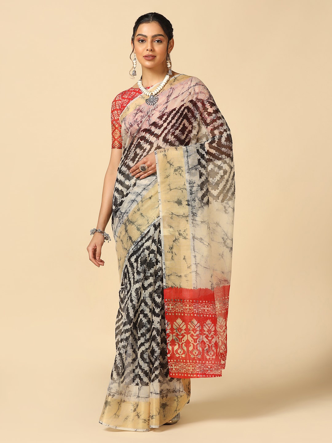 

KALINI Abstract Printed Polycotton Saree, Black