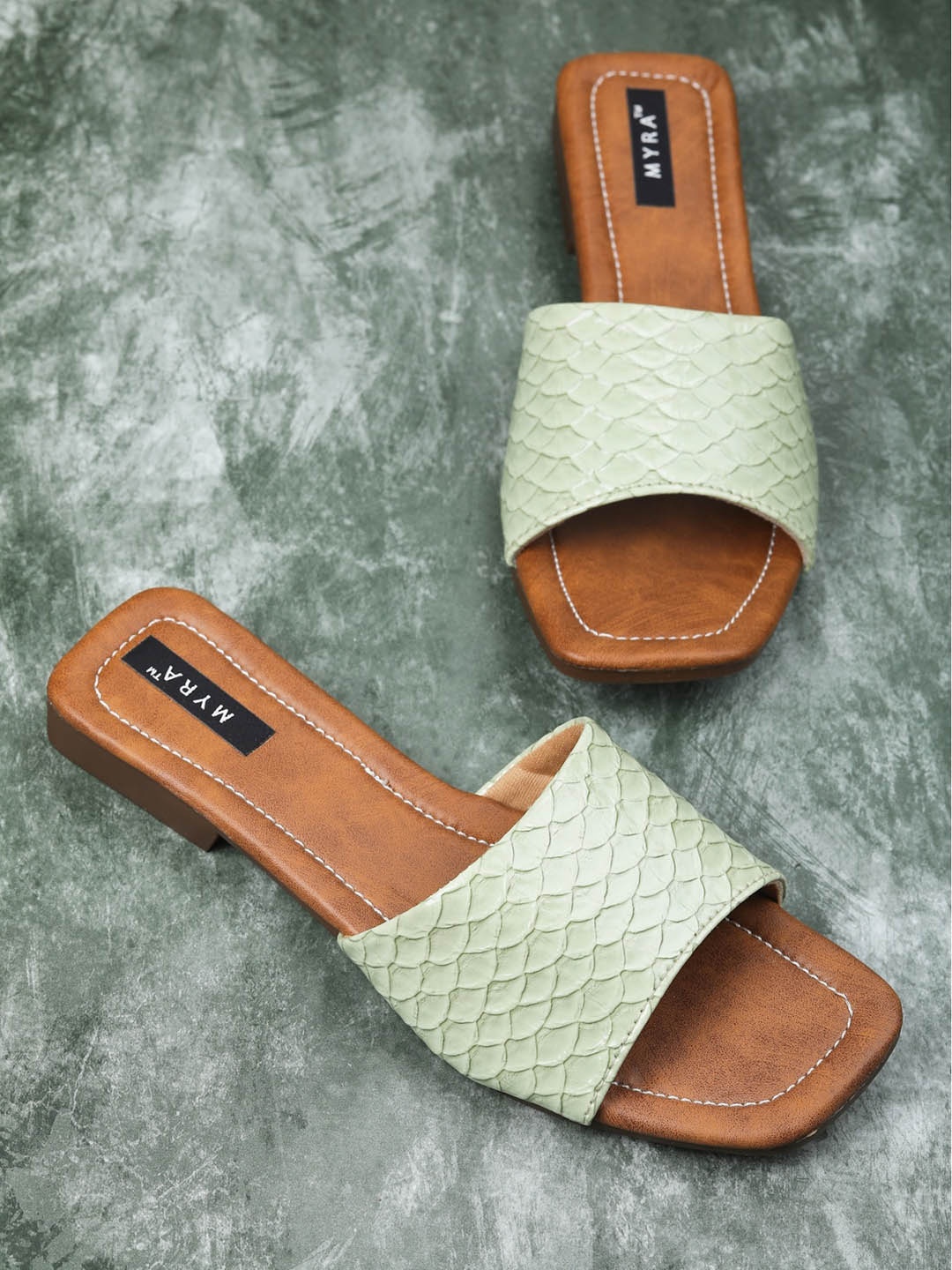 

Myra Women Textured Open Toe Flats, Sea green