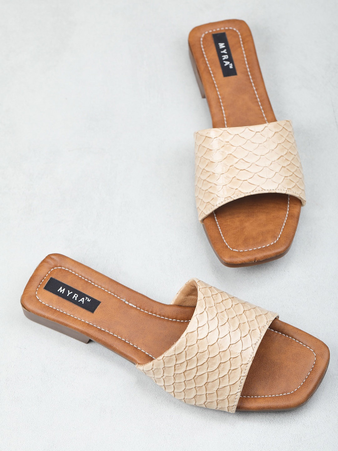 

Myra Women Textured Open Toe Flats, Cream