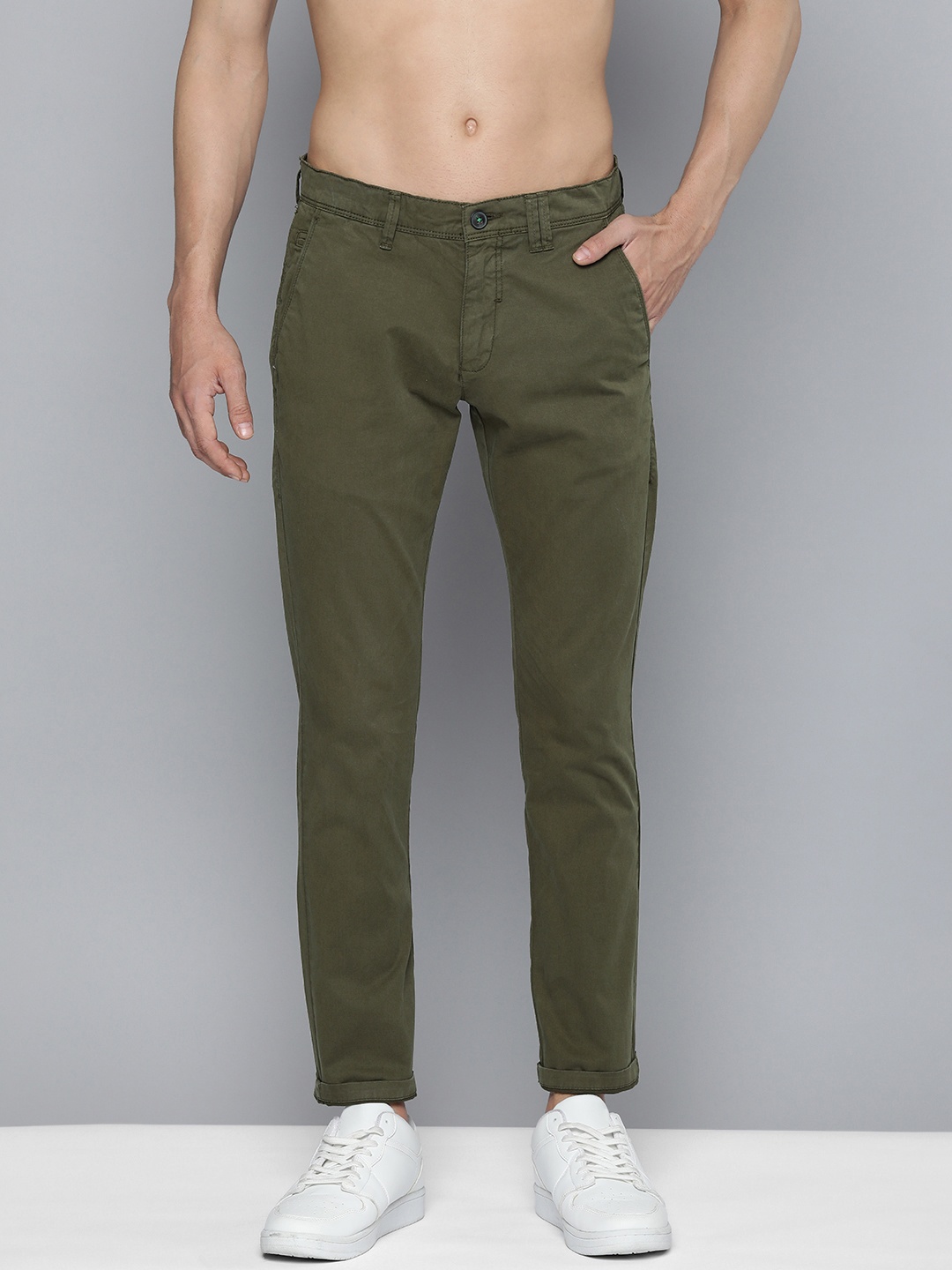 

HERE&NOW Slim Fit Chinos Trousers, Green