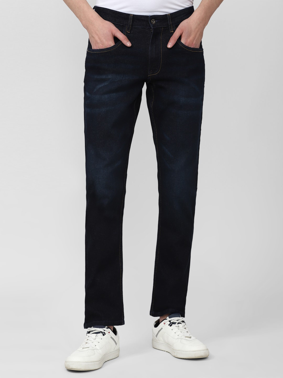 

VAN HEUSEN DENIM LABS Men Light Fade Mid Rise Cotton Jeans, Navy blue