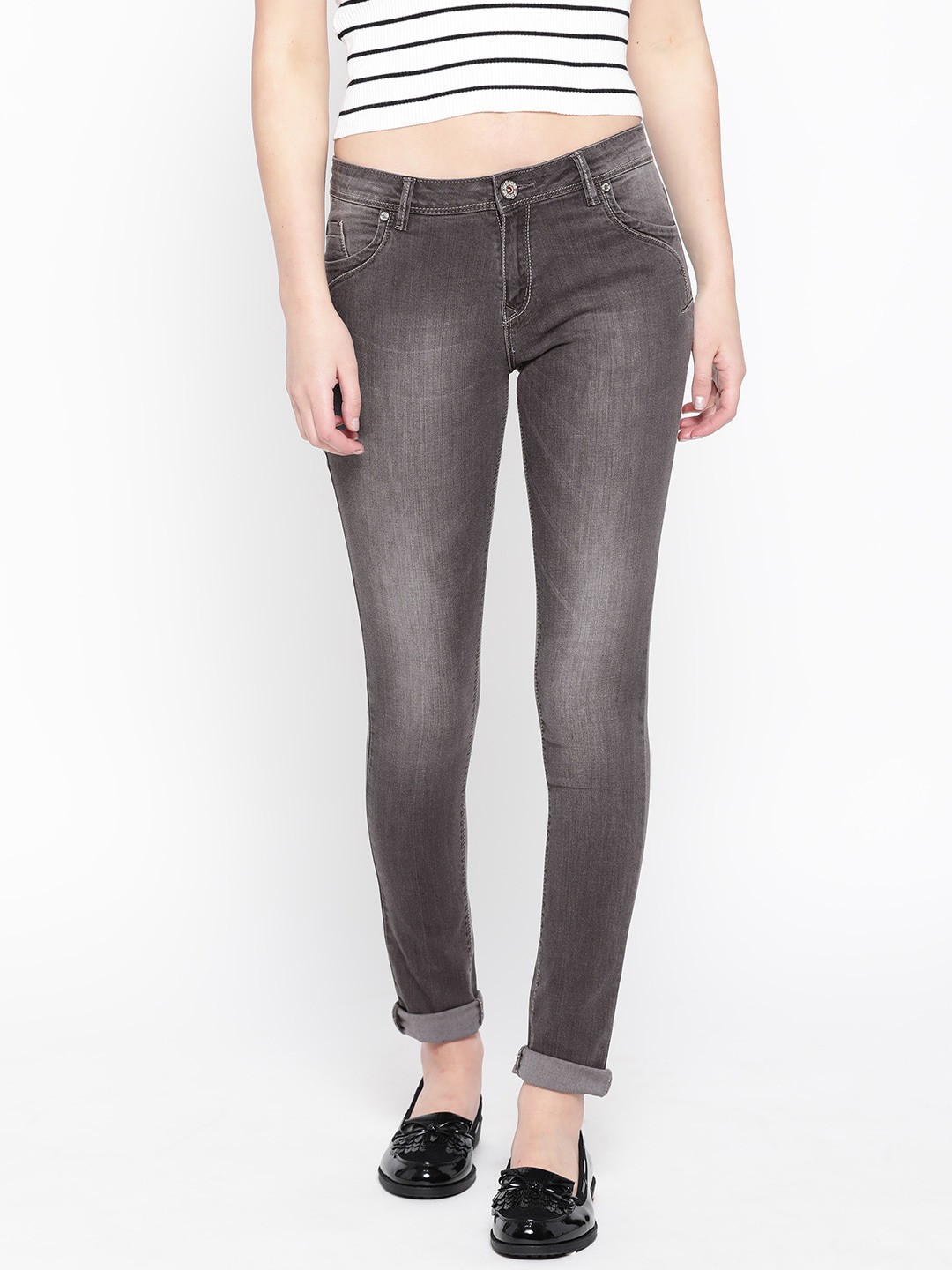

urSense Women Slim Fit Heavy Fade Stretchable Jeans, Grey