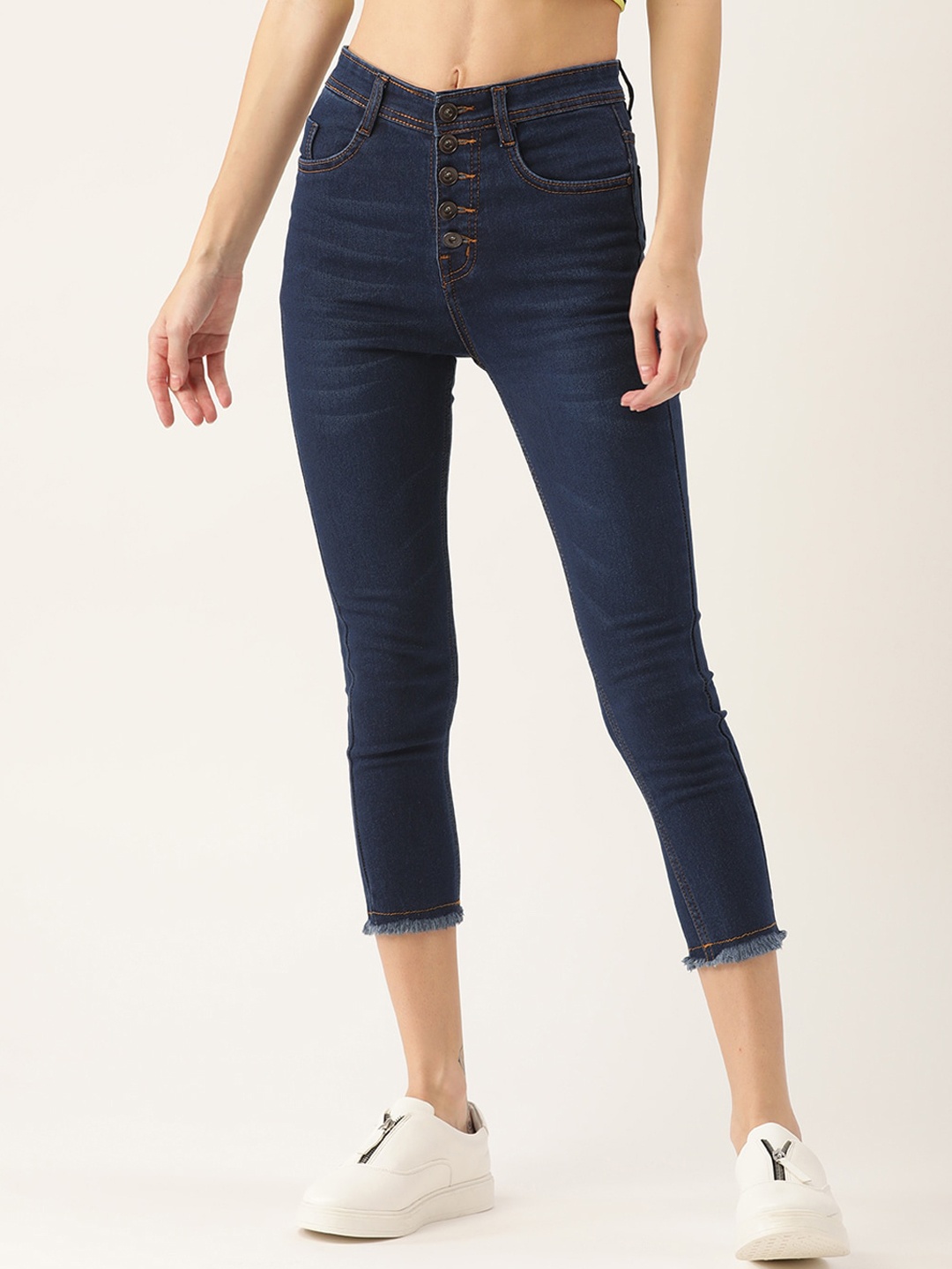 

urSense Women Slim Fit Stretchable Cropped Jeans, Navy blue