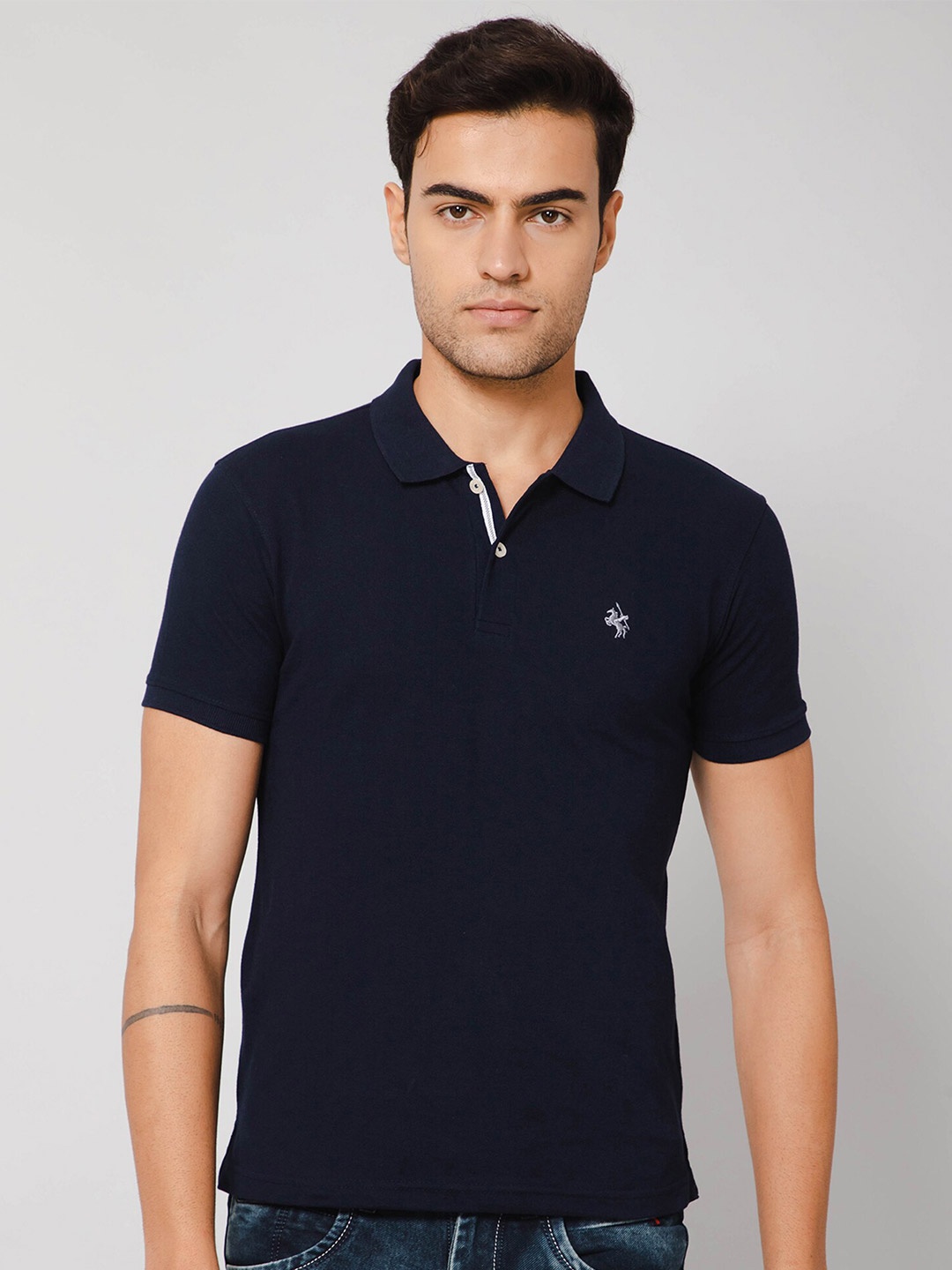 

Cantabil Men Regular Fit Polo Collar Cotton T-Shirt, Navy blue