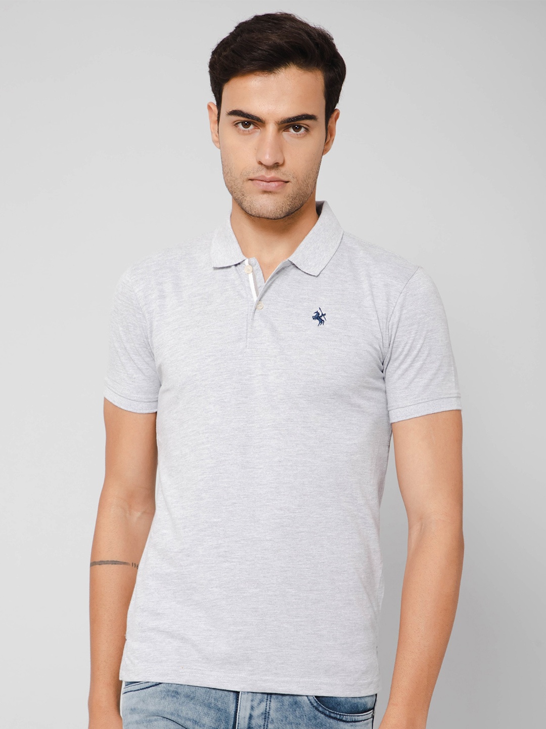 

Cantabil Polo Collar Cotton T-shirt, Grey melange