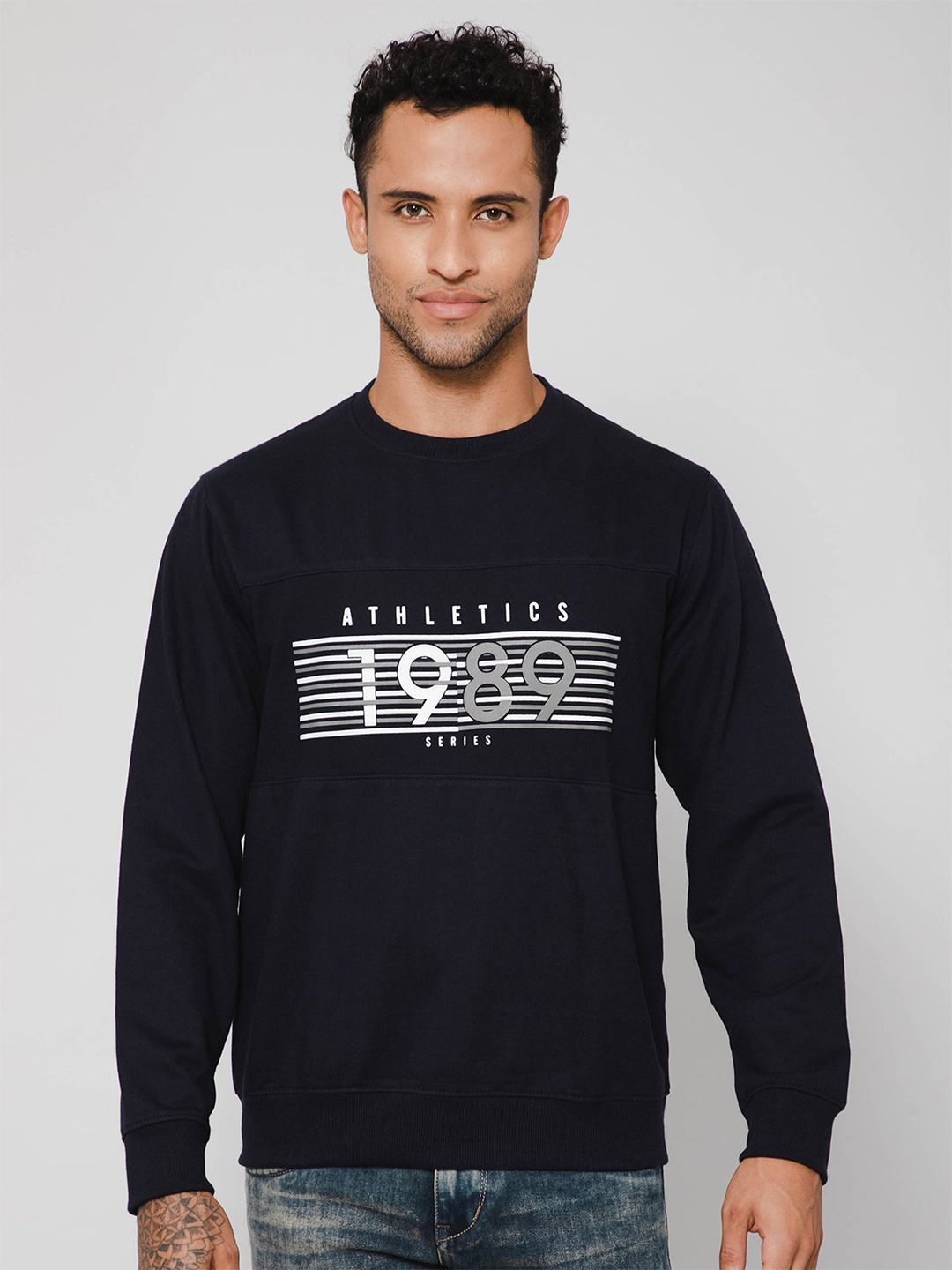 

Cantabil Typography Printed Cotton T-shirt, Navy blue