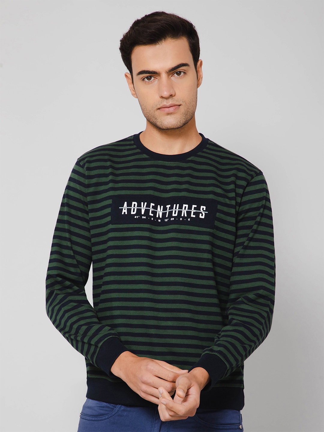 

Cantabil Striped Cotton T-shirt, Olive