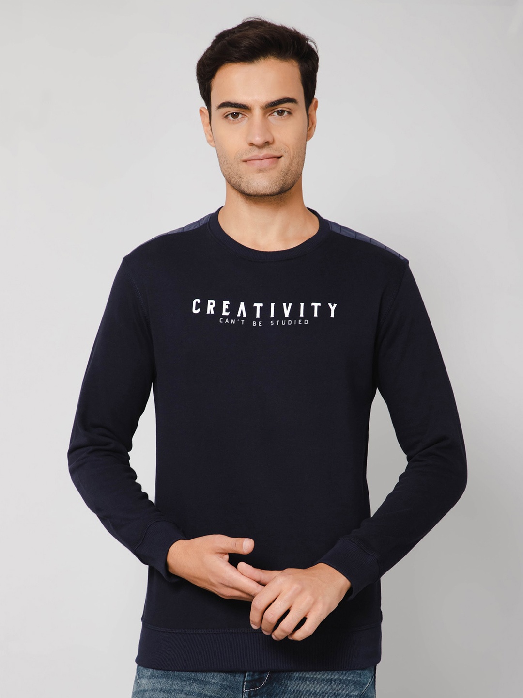 

Cantabil Typography Printed Cotton T-shirt, Navy blue