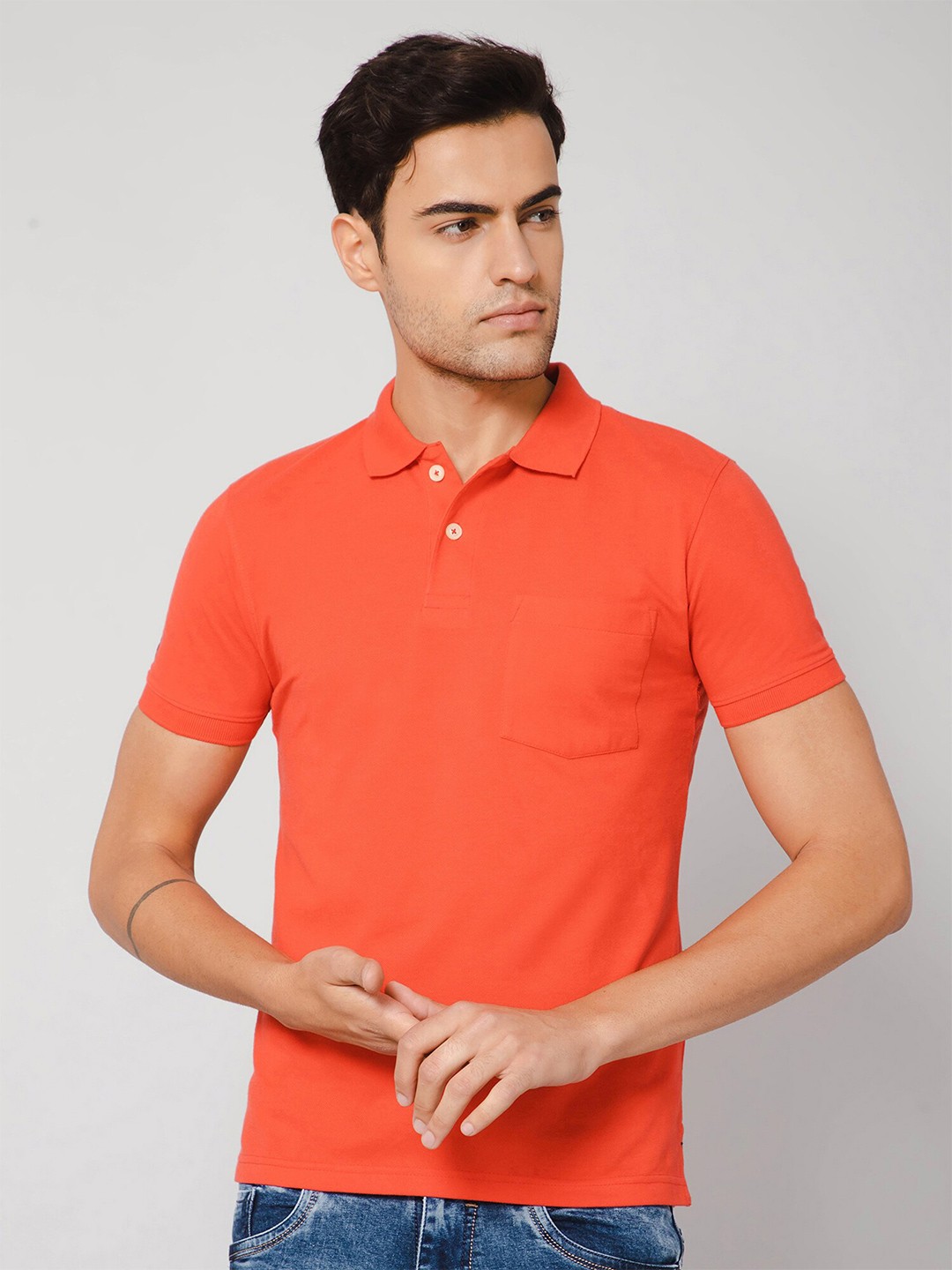 

Cantabil Polo Collar Cotton T-shirt, Orange