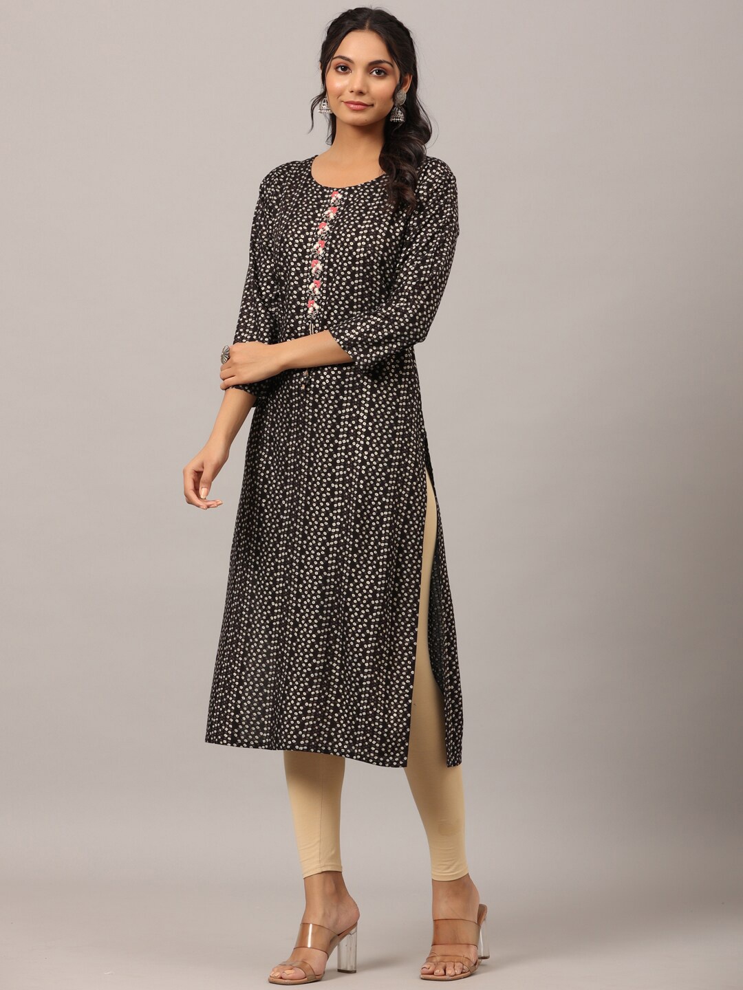 

Amchoor Abstract Printed Thread Work Straight Kurta, Black