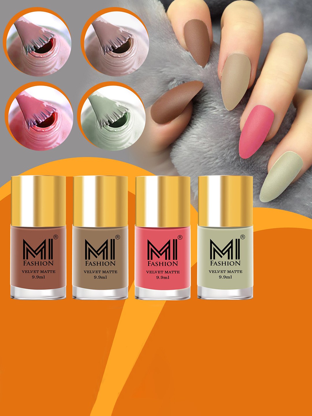 

MI FASHION Set of 4 Velvet Matte Nail Polish 9.9 ml Each - Shade 45, 44, 43, 40, Brown