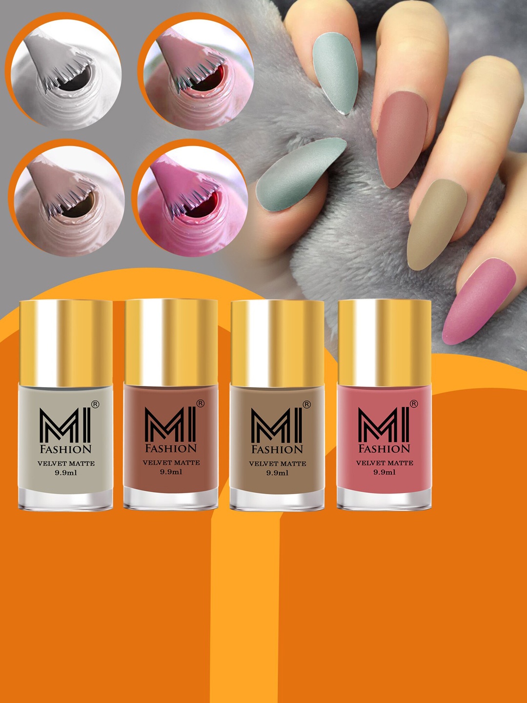 

MI FASHION Set of 4 Velvet Matte Long Lasting Nail Polish - 9.9 ml Each, Nude