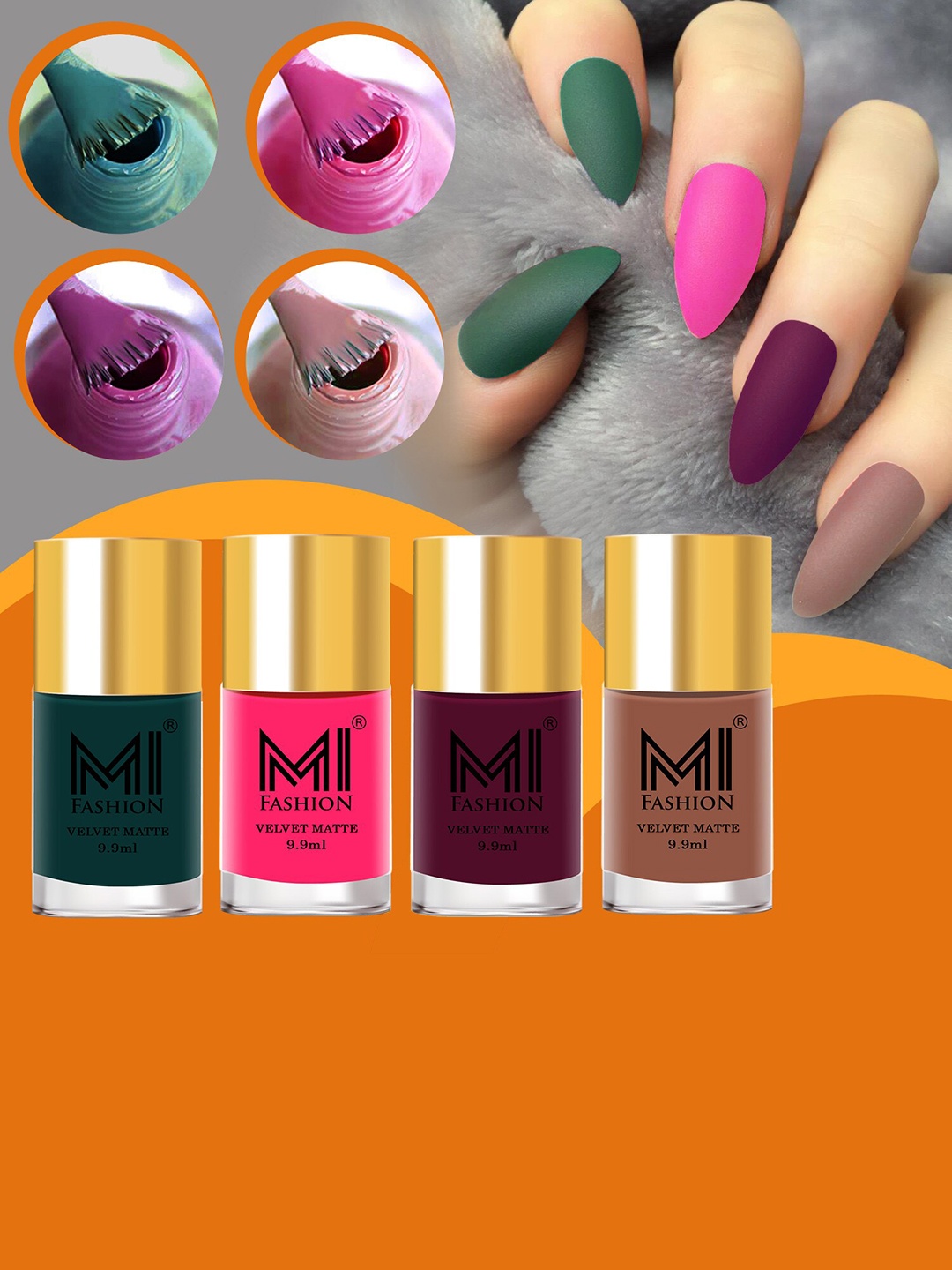 

MI FASHION Set of 4 Velvet Matte Long Lasting Nail Polish - 9.9 ml Each, Nude