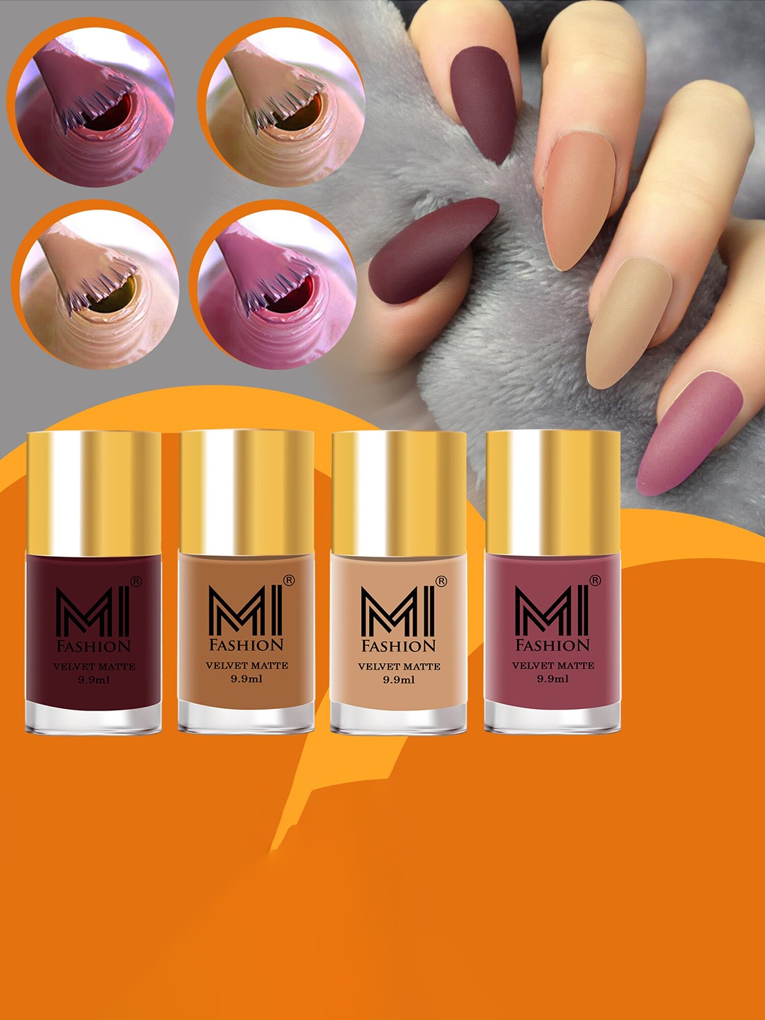 

MI FASHION Set of 4 Velvet Matte Long Lasting Nail Polish - 9.9 ml Each, Nude