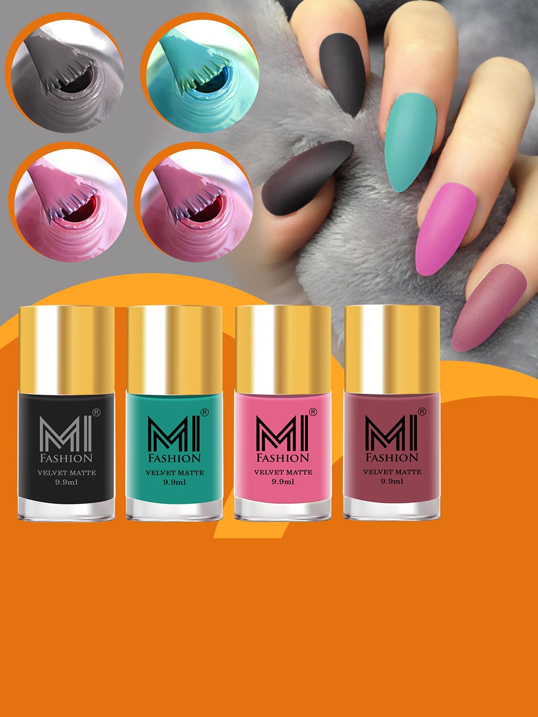 

MI FASHION Set of 4 Velvet Matte Long Lasting Vegan Nail Polish - 9.9 ml each, Multi