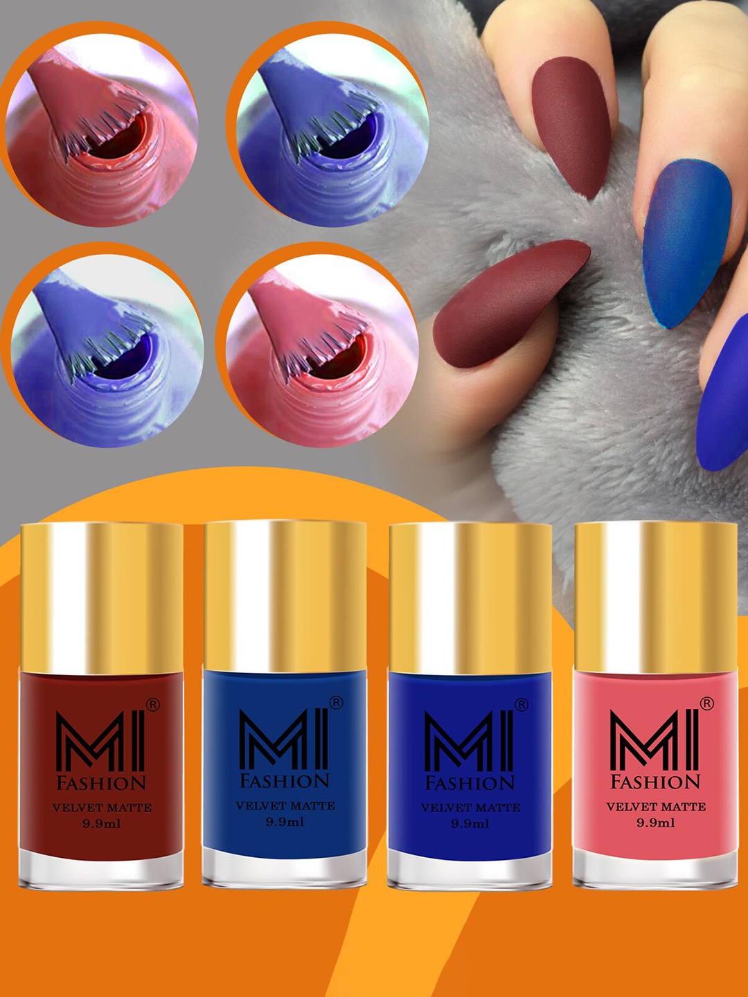 

MI FASHION Set of 4 Velvet Matte Long Lasting Vegan Nail Polish - 9.9 ml each, Multi