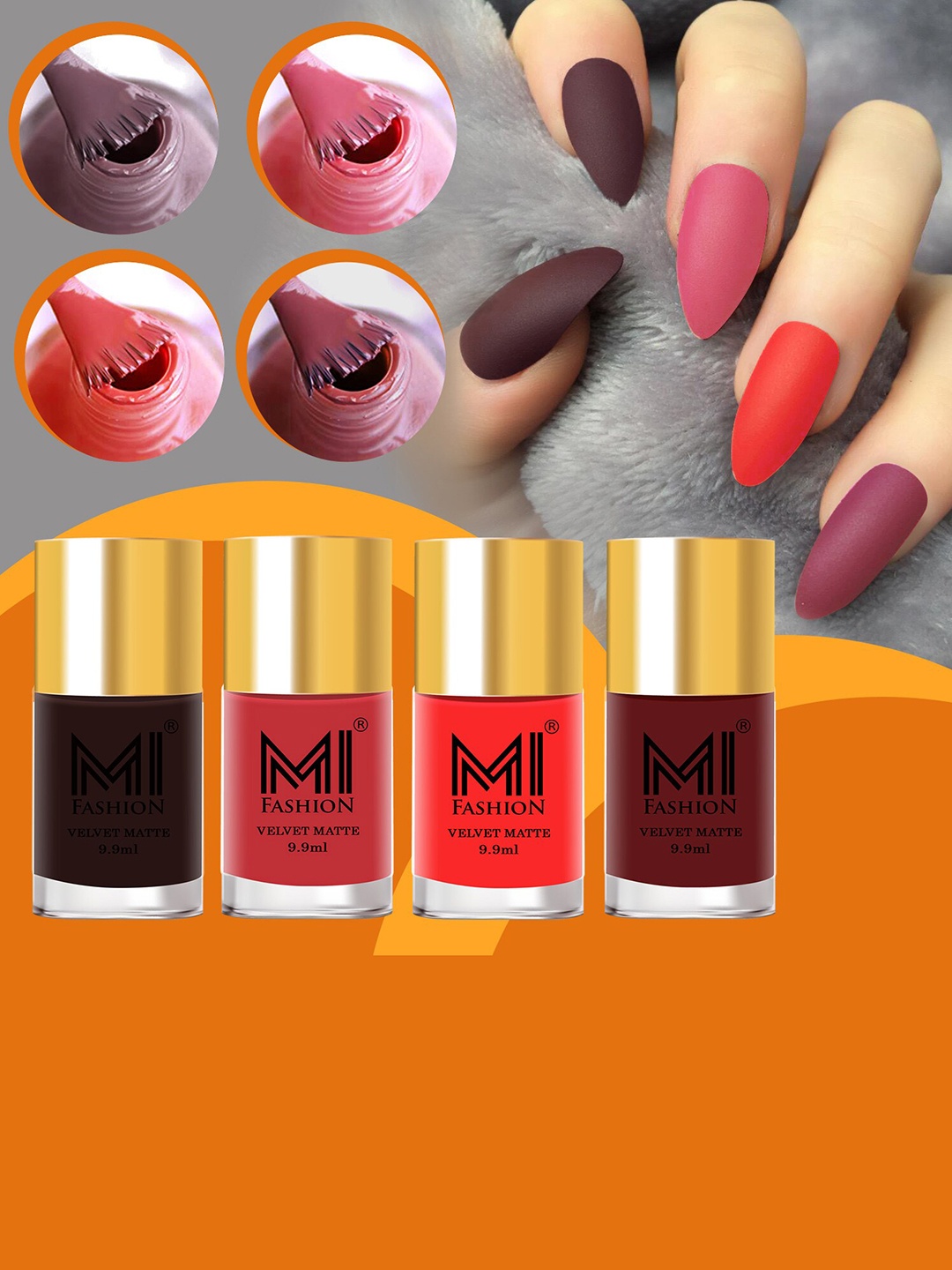 

MI FASHION Set of 4 Velvet Matte Long Lasting Nail Polish - 9.9 ml Each, Brown