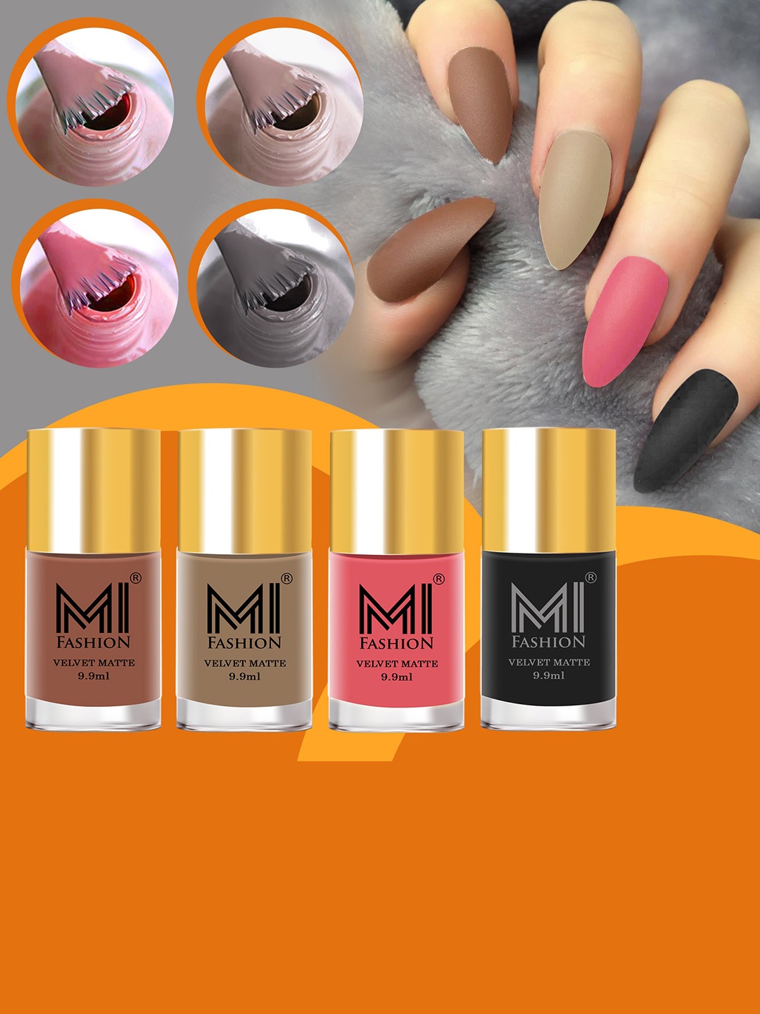 

MI FASHION Set of 4 Velvet Matte Long Lasting Nail Polish - 9.9 ml Each, Black