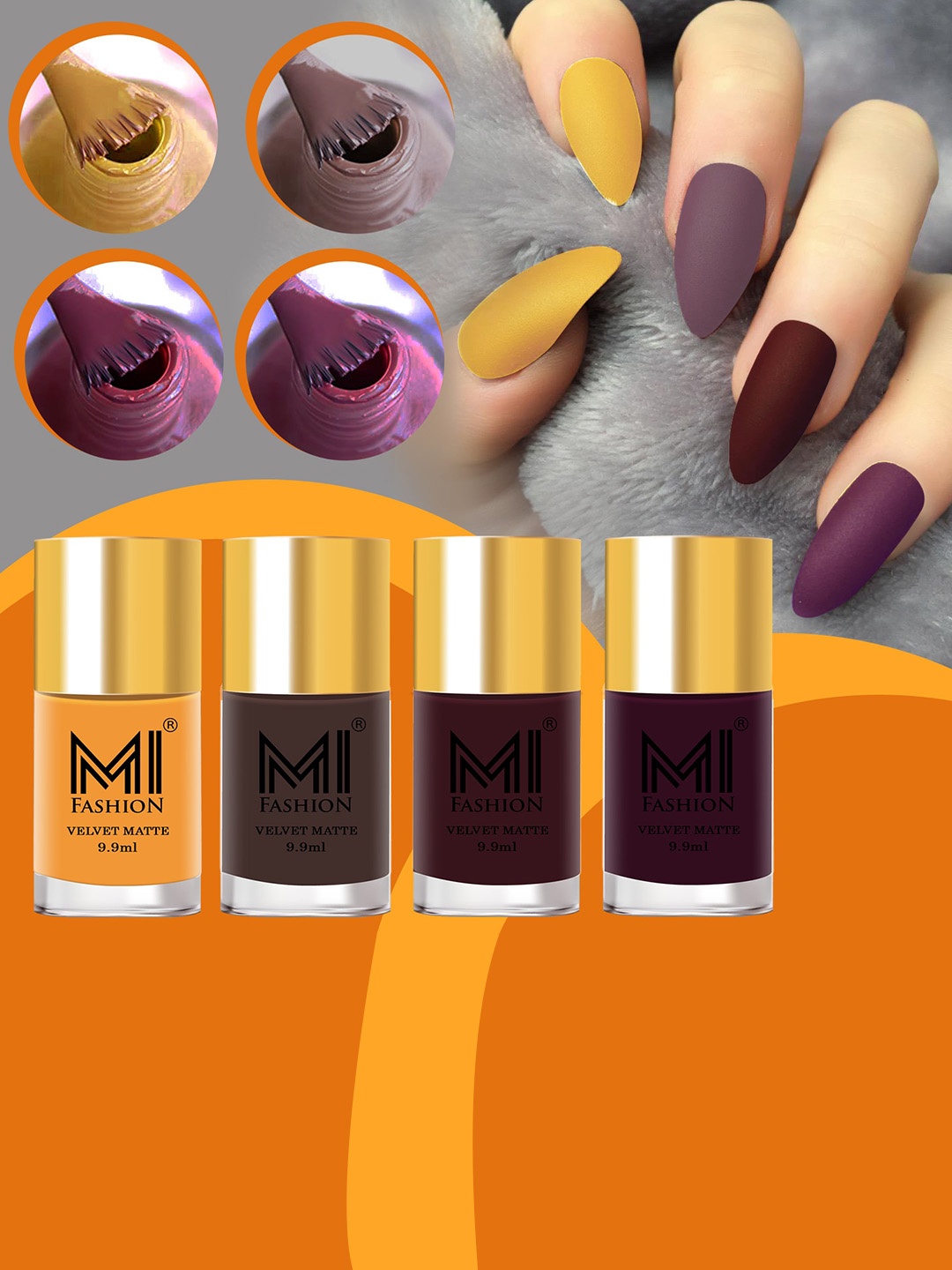 

MI FASHION Set of 4 Velvet Matte Long Lasting Vegan Nail Polish - 9.9 ml each, Multi