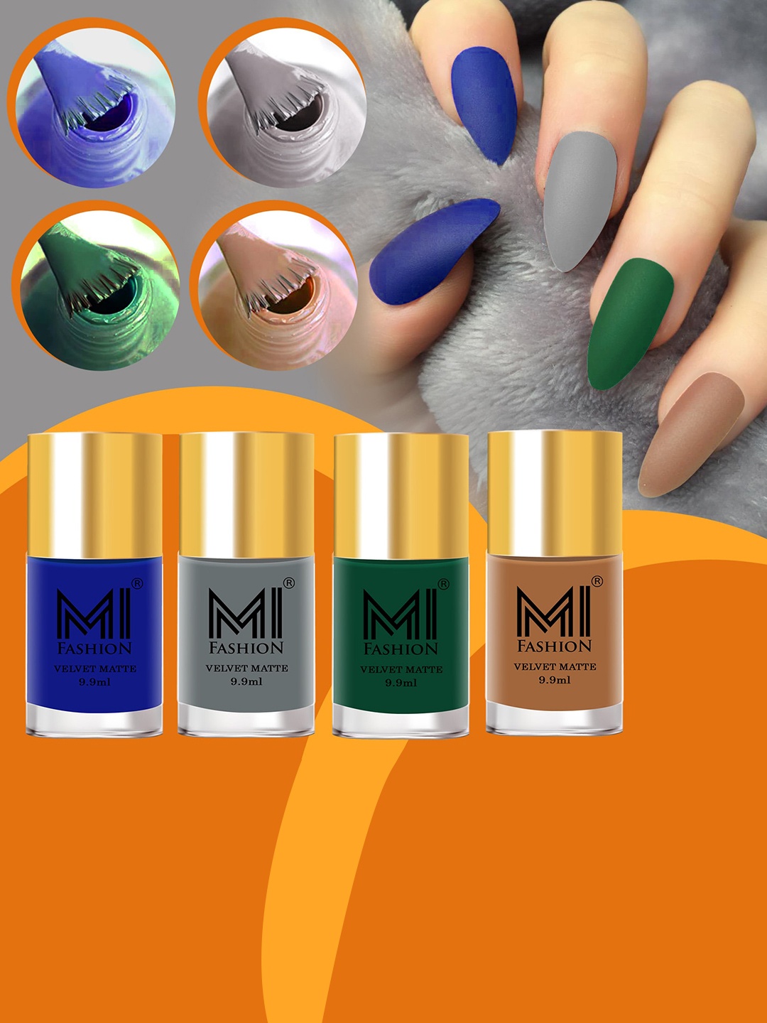 

MI FASHION Set of 4 Velvet Matte Long Lasting Nail Polish - 9.9 ml Each, Grey