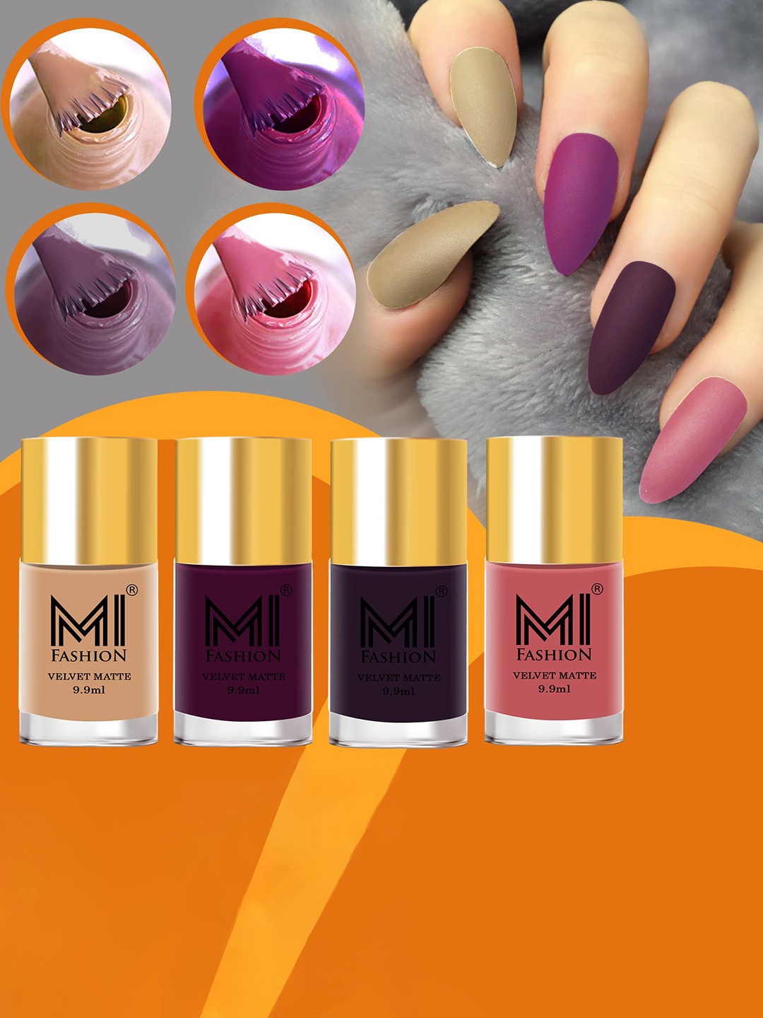 

MI FASHION Set of 4 Velvet Matte Long Lasting Nail Polish - 9.9 ml Each, Nude