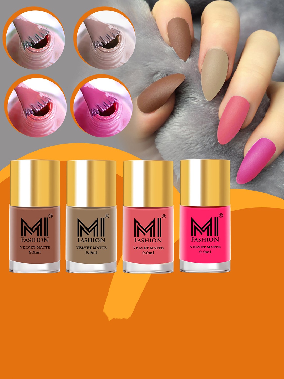 

MI FASHION Set of 4 Velvet Matte Long Lasting Nail Polish - 9.9ml Each, Nude