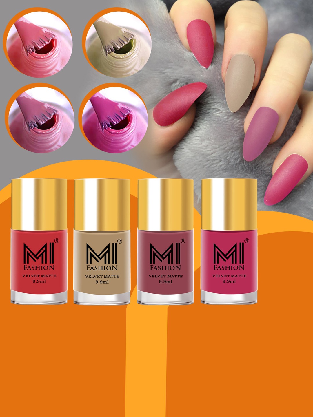 

MI FASHION Set of 4 Velvet Matte Long Lasting Nail Polish - 9.9 ml Each, Nude