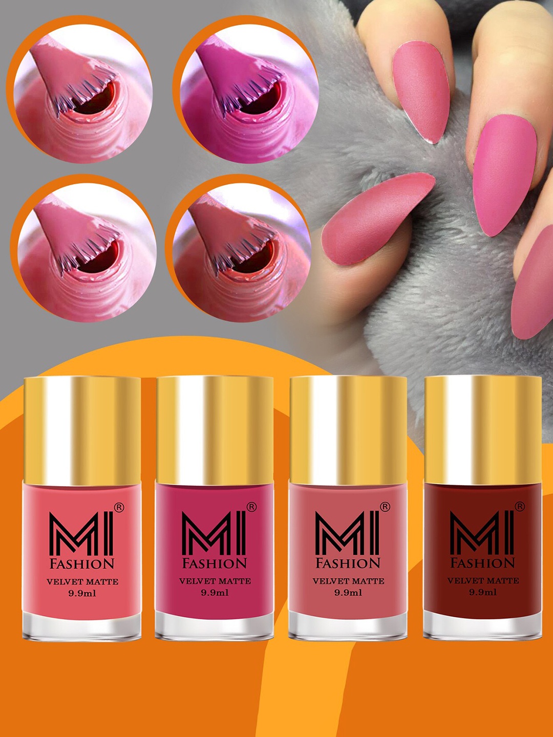 

MI FASHION Set of 4 Velvet Matte Long Lasting Nail Polish - 9.9ml Each, Pink