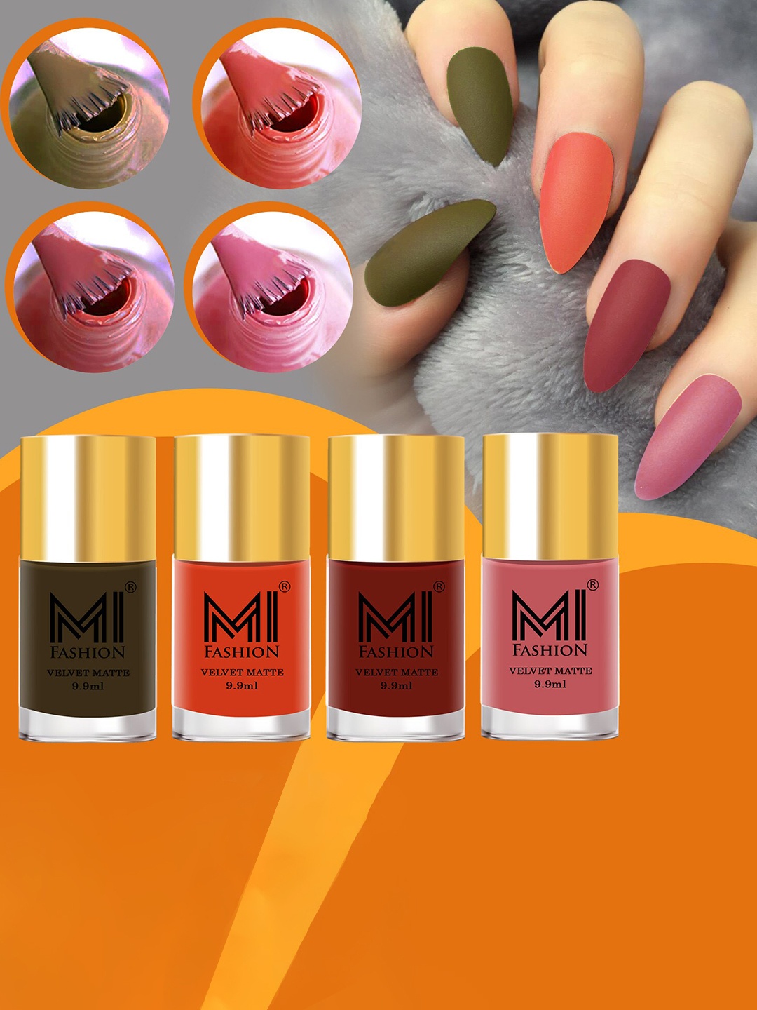 

MI FASHION Set of 4 Velvet Matte Long Lasting Nail Polish - 9.9 ml Each, Brown